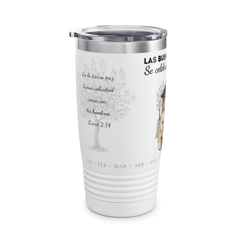 Nativity Ringneck Tumbler Year Round Use— Spanish "¡Las buenas noticias se celebran todo el año!" 20oz