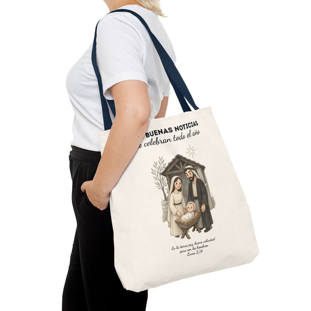 Nativity Tote Bag Year Round (Cream Color)  — "Las Buenas Noticias" Spanish Nativity Tote