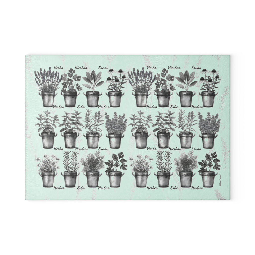 Herb Garden Black & White Glass Cutting Board, Kitchen Decor, Gift for Home Chefs, Mother's Day, Cooking Essentials, Plant Lover Gift