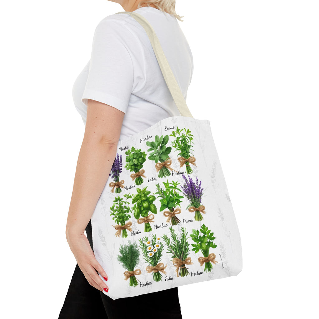 6 Language Herbal Garden Tote Bag | Botanical Shopping Tote | Eco-Friendly Grocery Bag, Plant Lover Gift, Garden Decor, Mothers Day