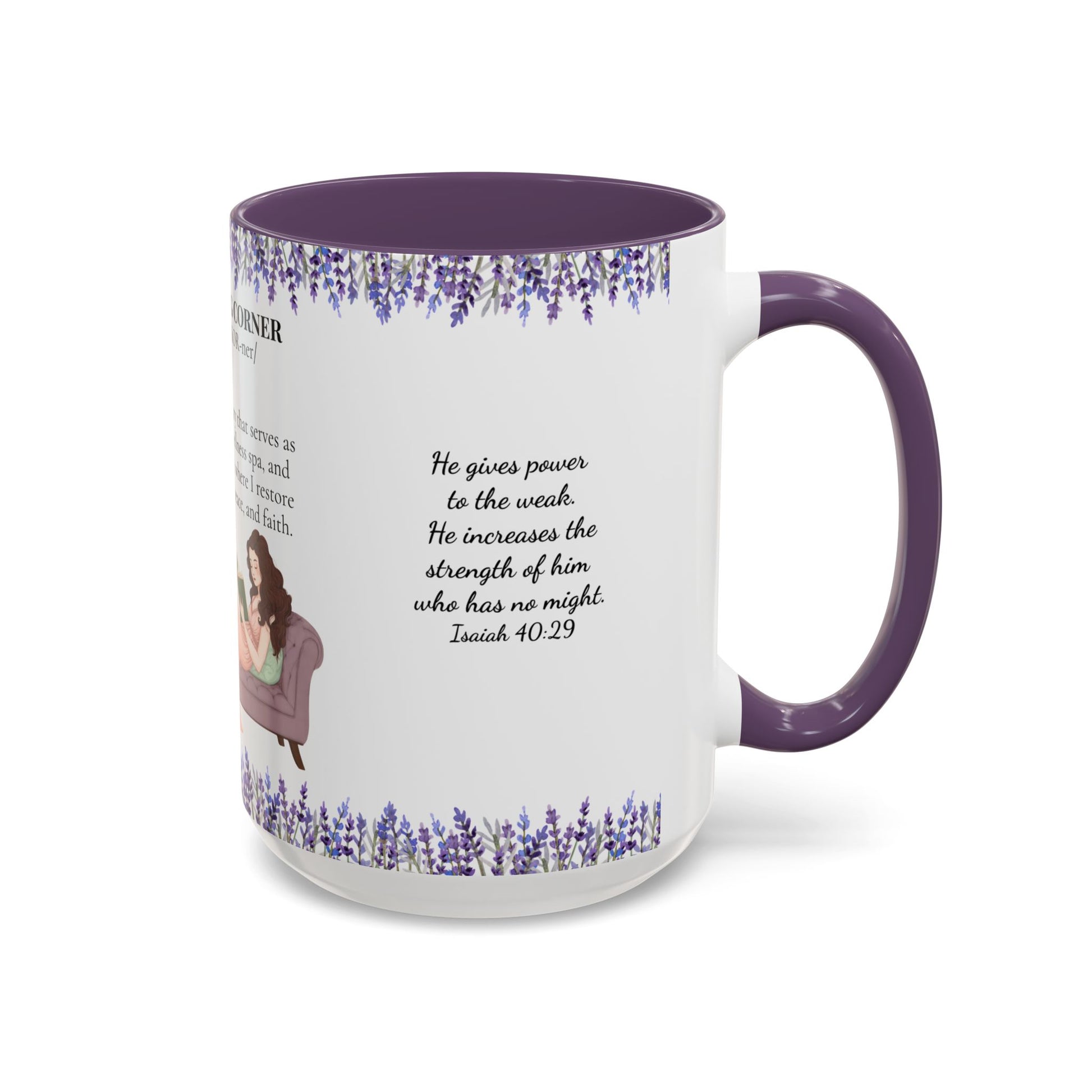 Slow-Living Corner Accent Coffee/Tea Mug — Inspirational Christian Relaxation Lavender (11/15oz)