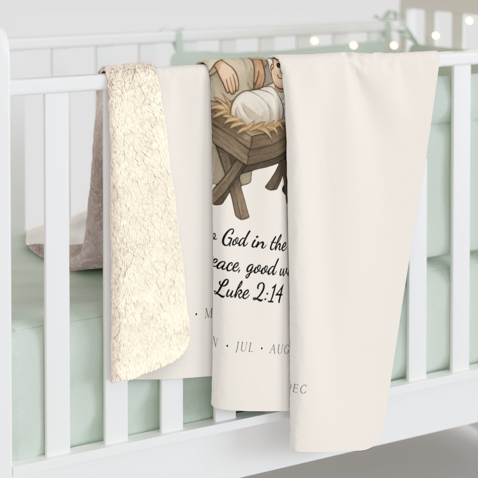 Nativity Sherpa Fleece Blanket – "Celebrate Good News All Year" Christian Christmas Throw with Luke 2:14