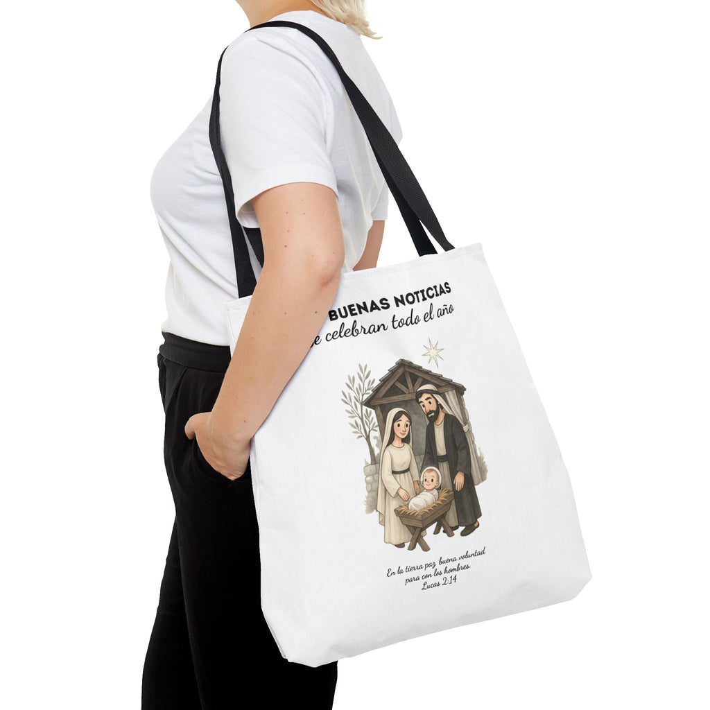 Nativity Tote Bag Year Round — (White Color) "Las Buenas Noticias" Spanish Nativity Tote