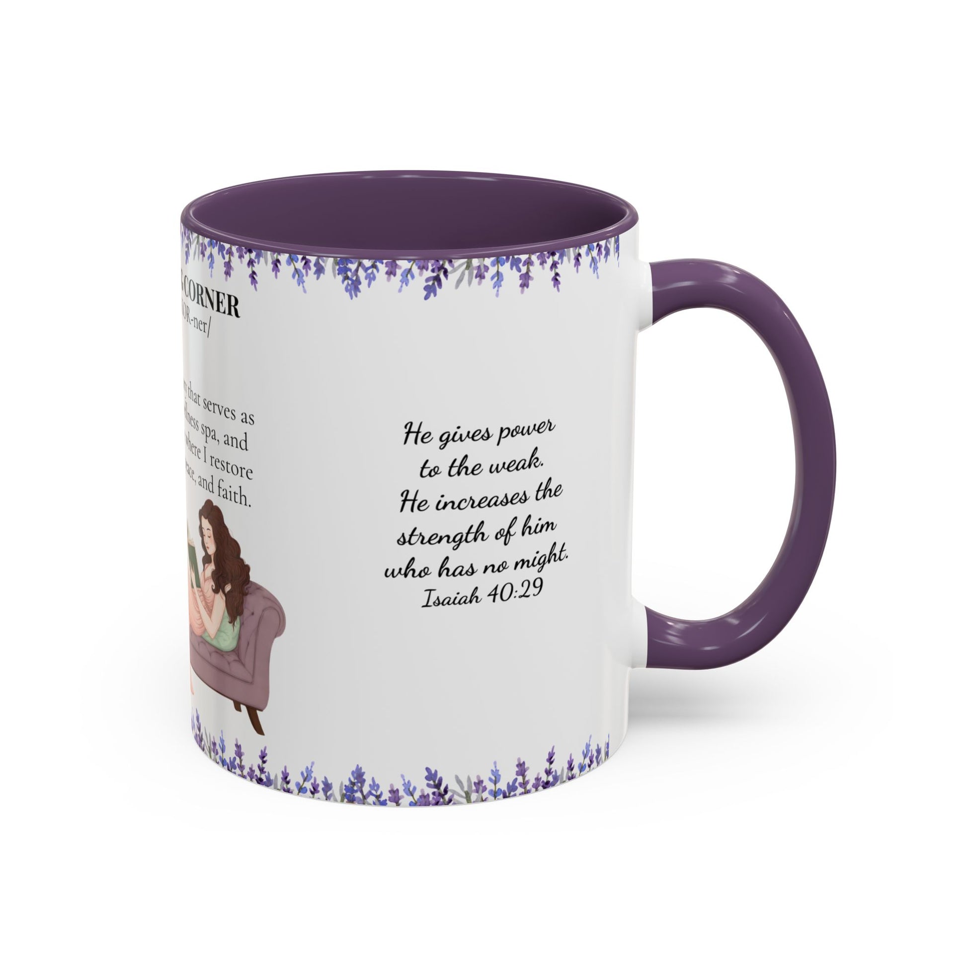 Slow-Living Corner Accent Coffee/Tea Mug — Inspirational Christian Relaxation Lavender (11/15oz)