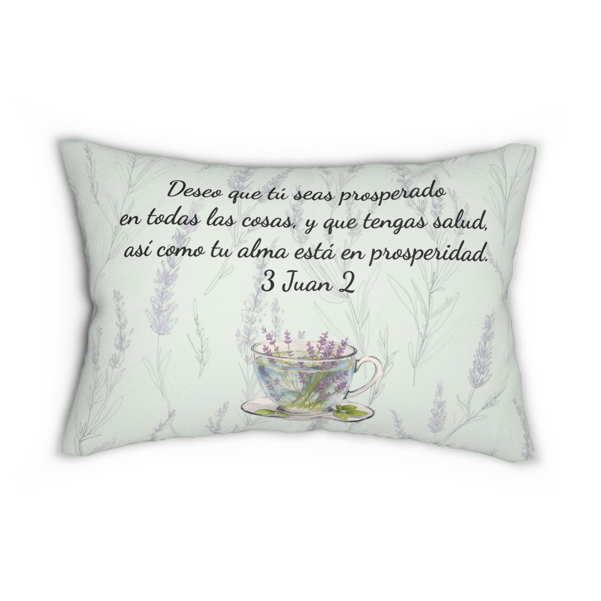 “Slow-Living Corner” & Lavender "Rinconcito Calma" Lumbar Pillow — Spanish Cozy Prayer Blessing (Mint Green)