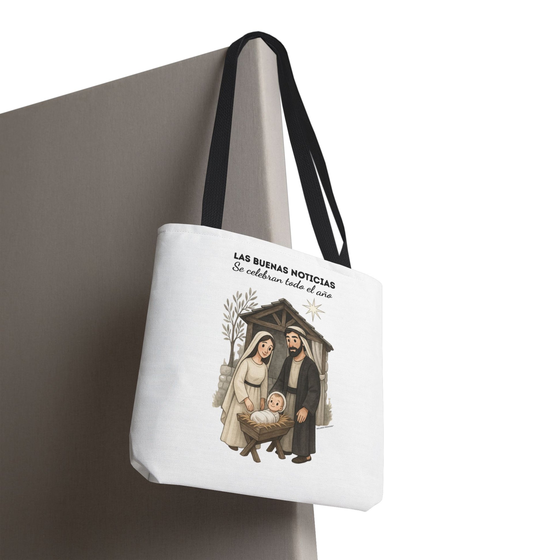 Nativity Tote Bag Year Round — (White Color) "Las Buenas Noticias" Spanish Nativity Tote