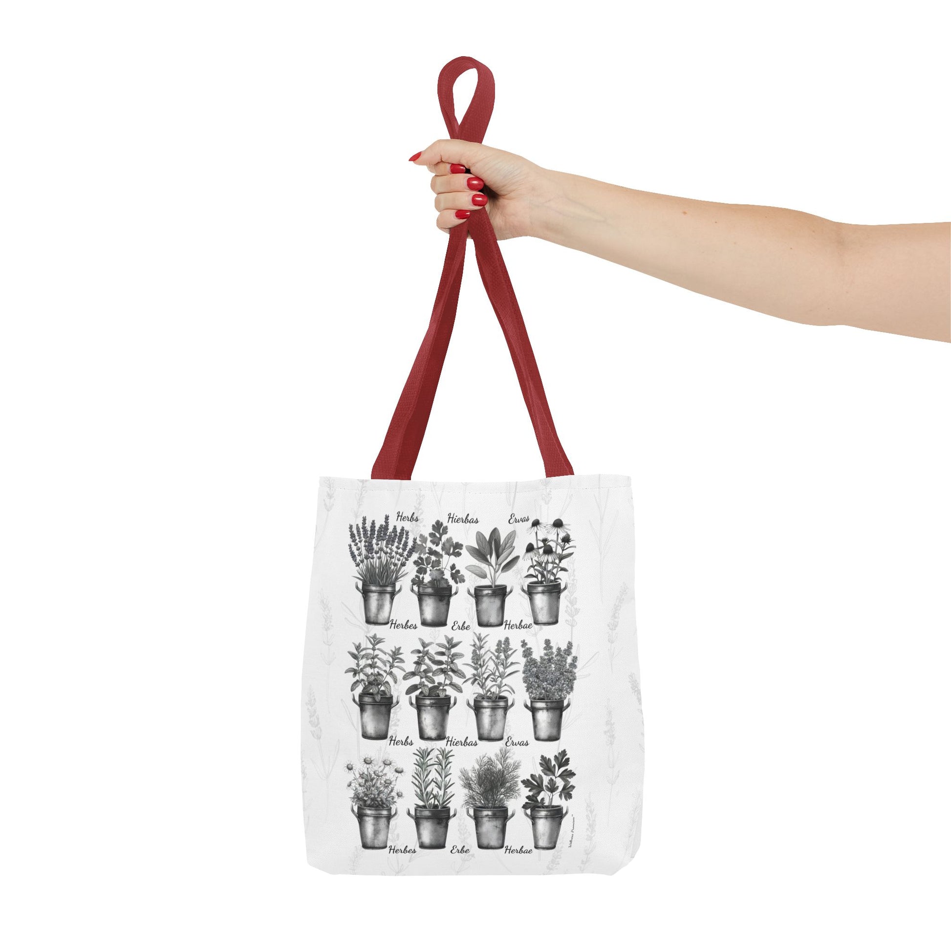 6 Language Black & White Herbal Garden Tote Bag | Botanical Shopping Tote | Eco-Friendly Grocery Bag, Plant Lover Gift, Garden Decor, Mothers Day