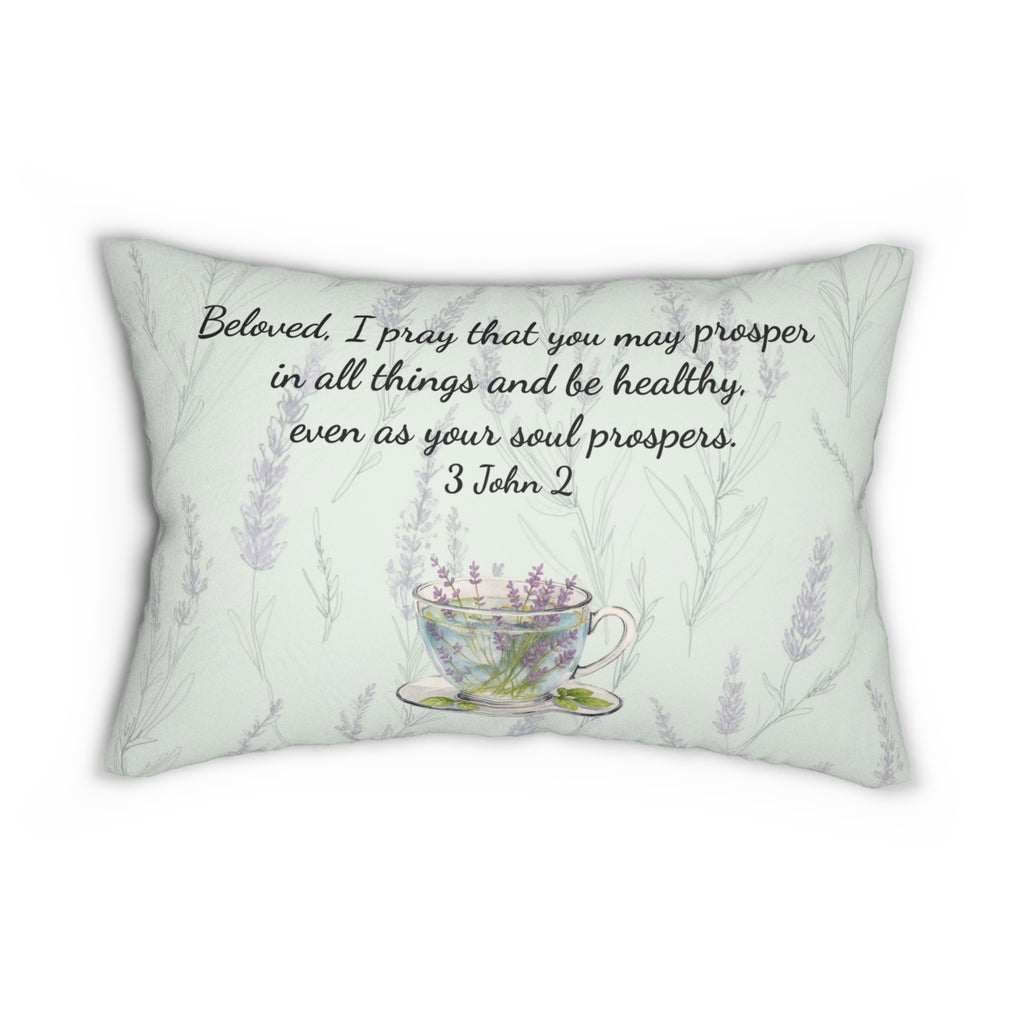 “Slow-Living Corner” & Lavender Reading Nook Lumbar Pillow — Cozy Prayer Blessing (Mint Green)