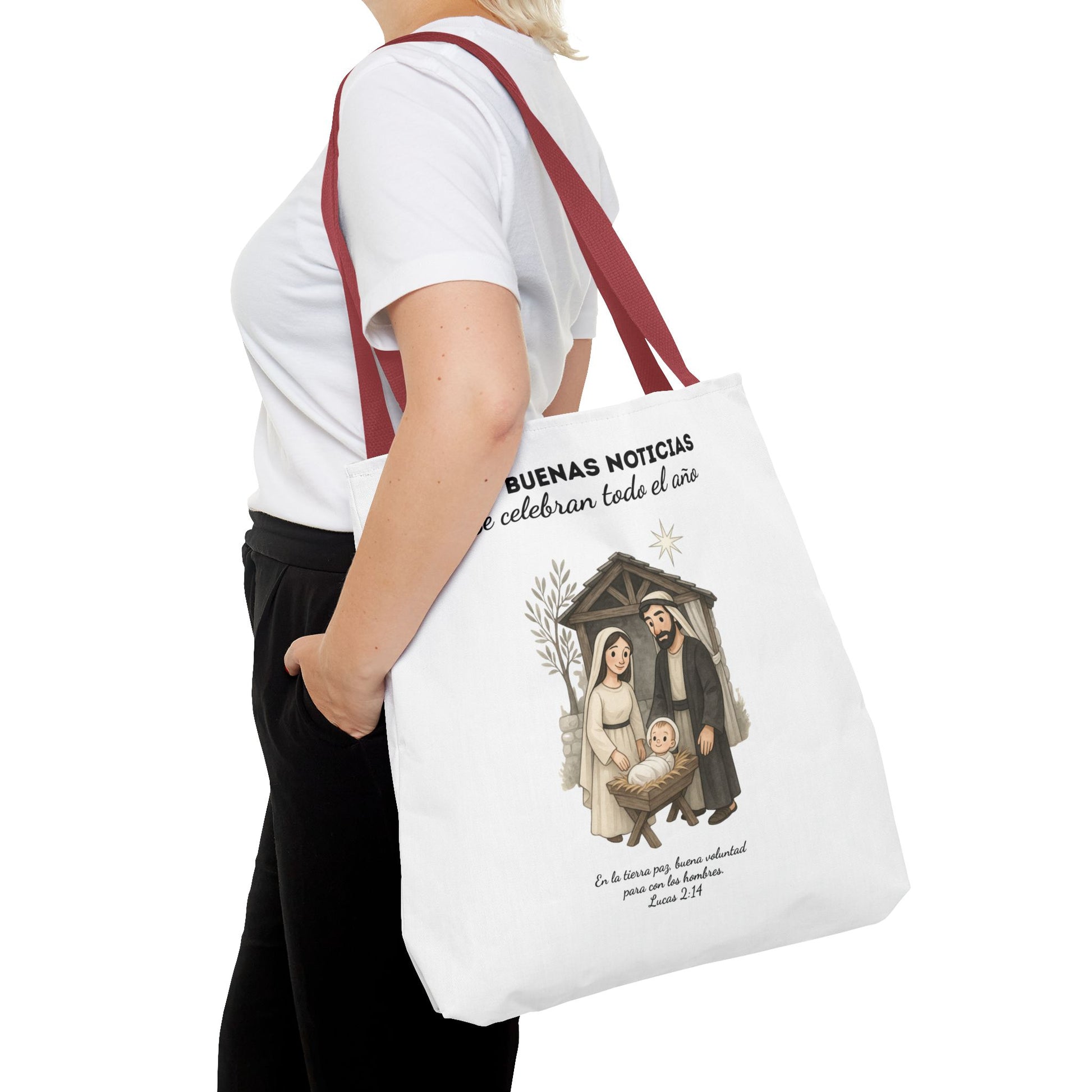 Nativity Tote Bag Year Round — (White Color) "Las Buenas Noticias" Spanish Nativity Tote