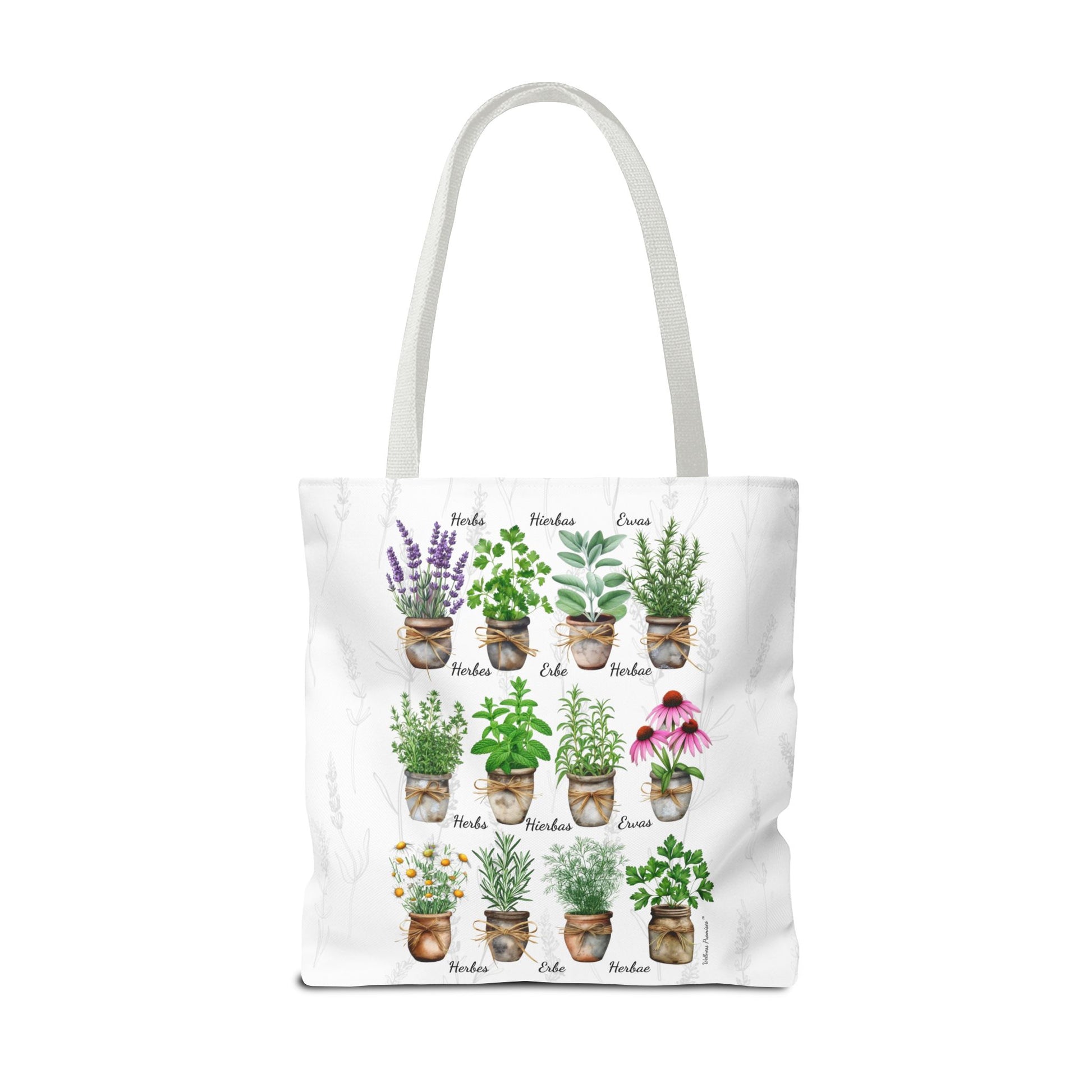 6 Language Watercolor Herbal Garden Tote Bag | Botanical Shopping Tote | Eco-Friendly Grocery Bag, Plant Lover Gift, Garden Decor, Mothers Day