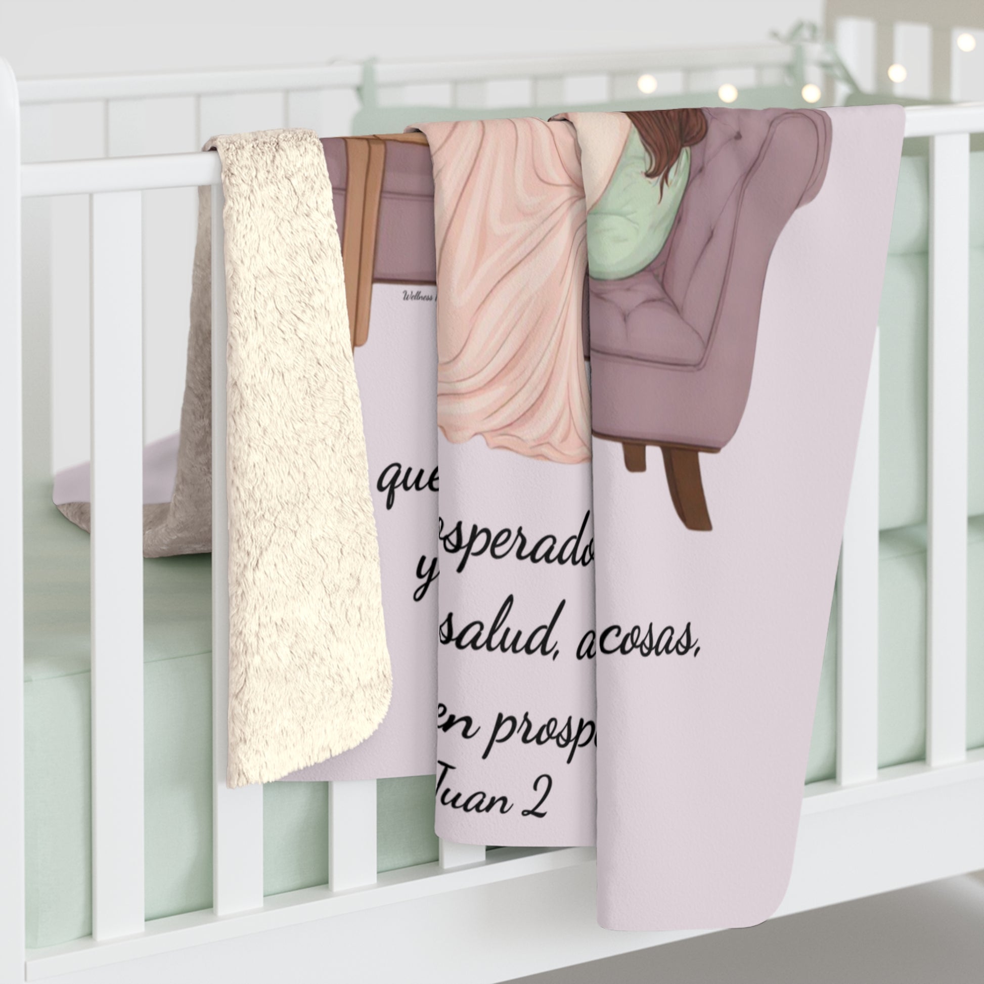 Sherpa Blanket - "Rinconcito Calma" Cozy Spanish Bible Self-Care Throw with Reading Girl Design