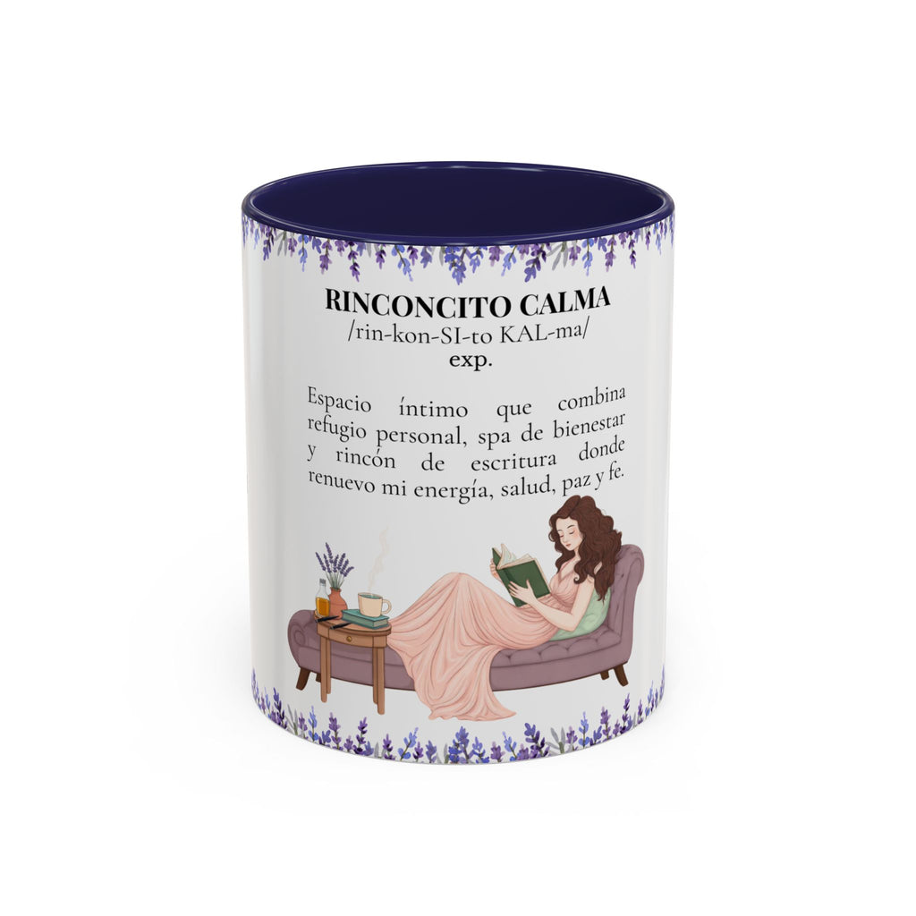 Slow-Living Calm Reading Corner Accent Coffee Mug — "Rinconcito Calma" Lavender Christian Gift (11/15oz)