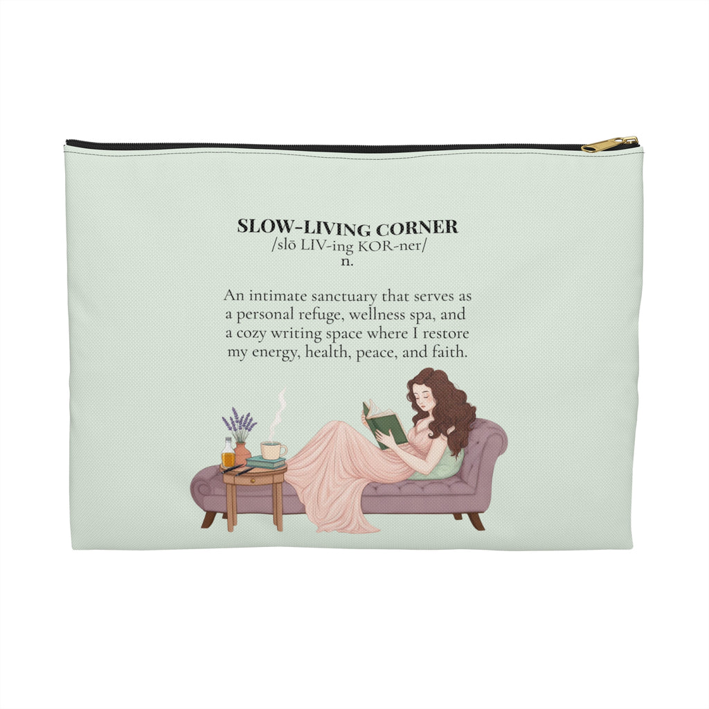 Accessory Pouch — Slow-Living Corner & Lavender Tea Bible Faith Quote (Mint Green)