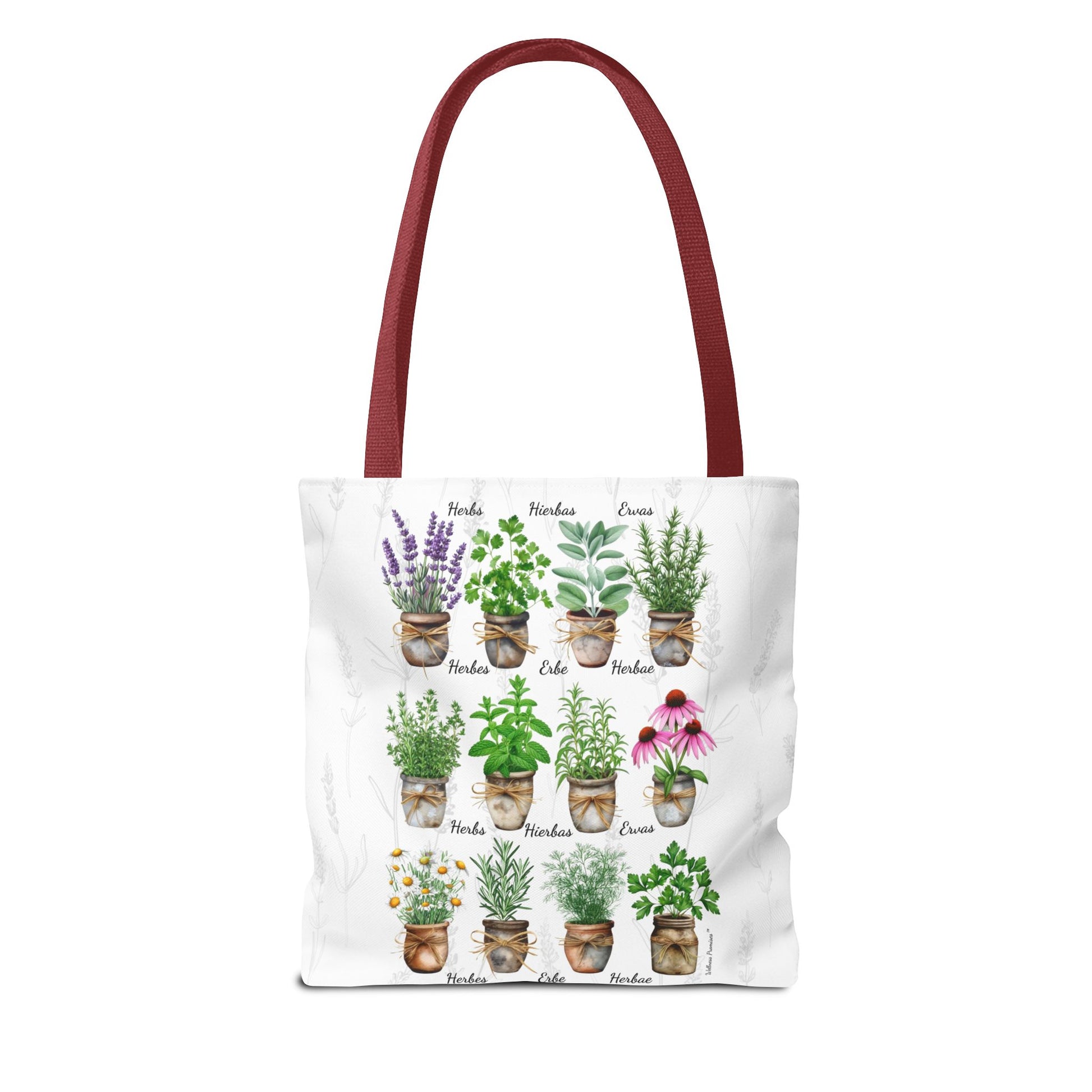 6 Language Watercolor Herbal Garden Tote Bag | Botanical Shopping Tote | Eco-Friendly Grocery Bag, Plant Lover Gift, Garden Decor, Mothers Day