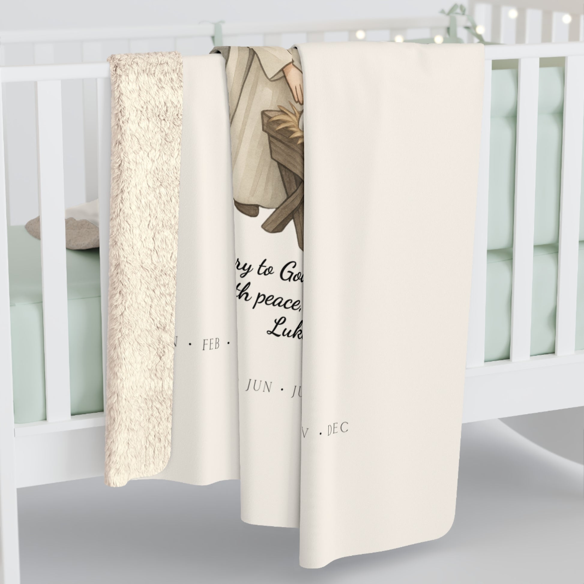 Nativity Sherpa Fleece Blanket – "Celebrate Good News All Year" Christian Christmas Throw with Luke 2:14
