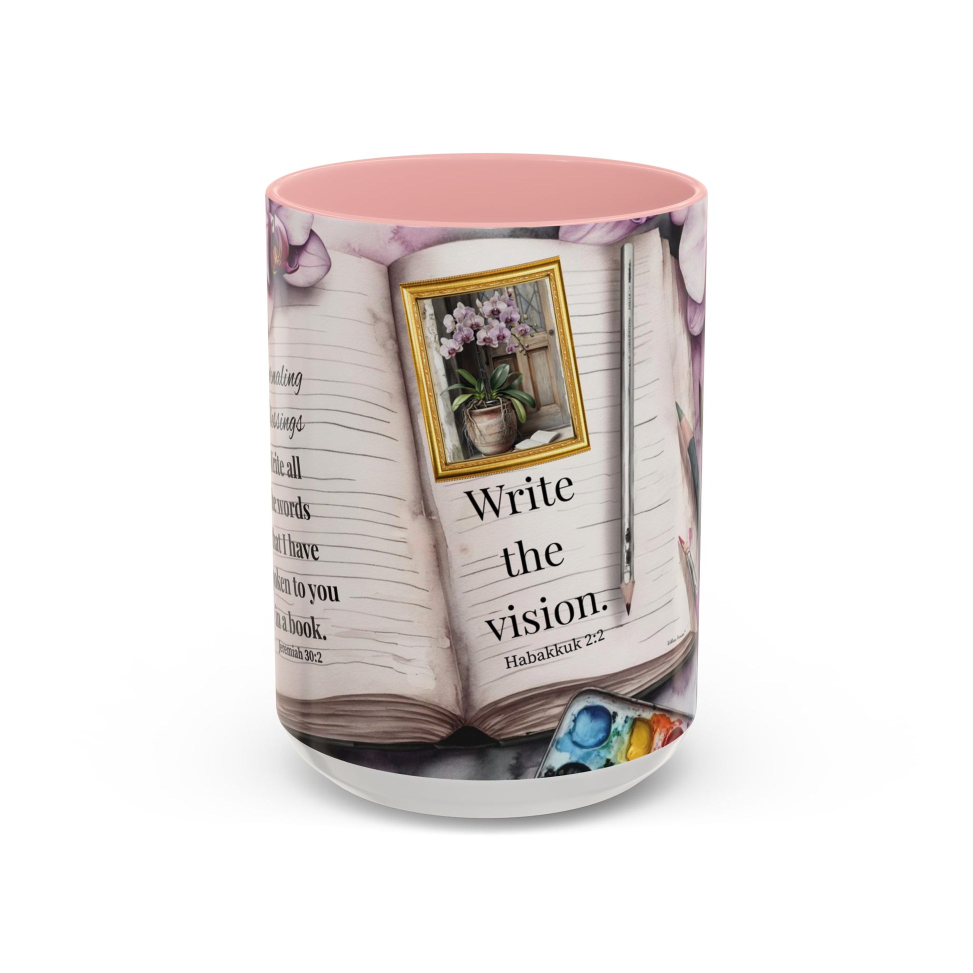 Write the Vision Coffee Mug —Faith & Orchid Journaler Lovers Gift (11/15oz)