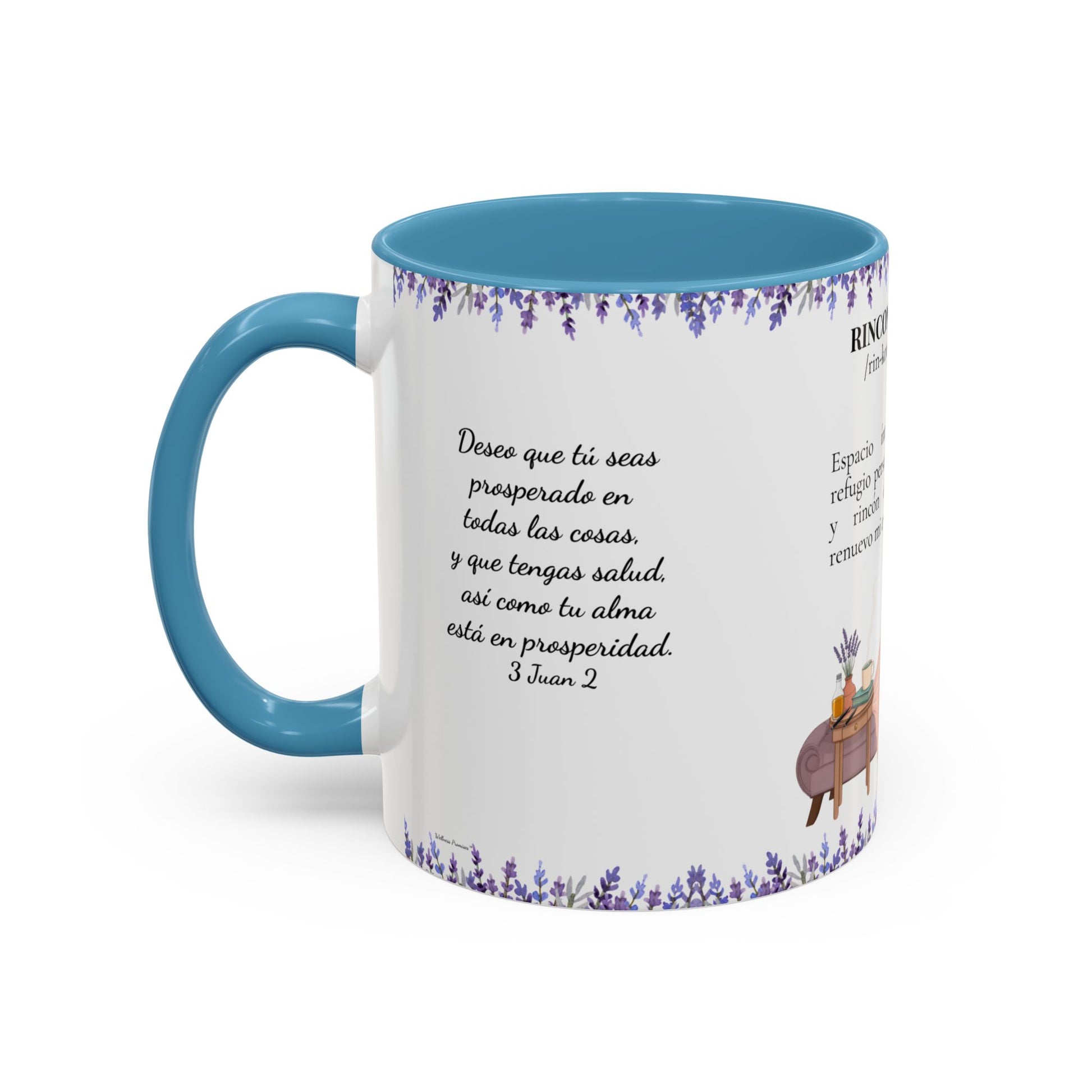 Slow-Living Calm Reading Corner Accent Coffee Mug — "Rinconcito Calma" Lavender Christian Gift (11/15oz)