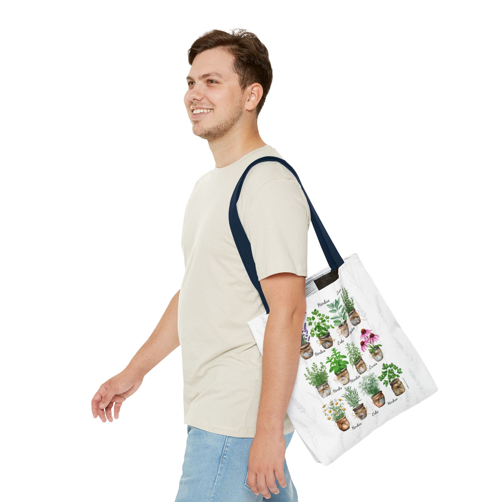 6 Language Watercolor Herbal Garden Tote Bag | Botanical Shopping Tote | Eco-Friendly Grocery Bag, Plant Lover Gift, Garden Decor, Mothers Day