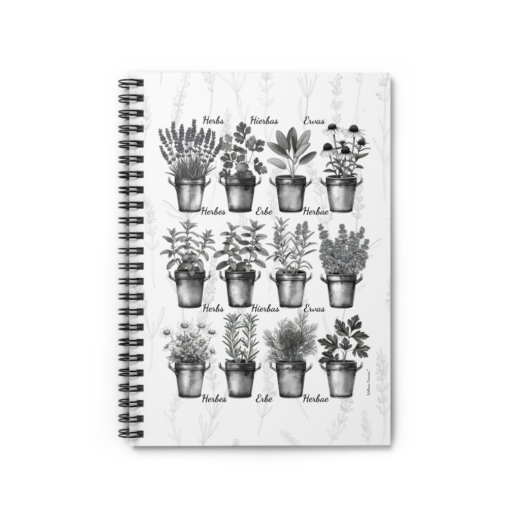 Herb Garden Black and White Ruled Spiral Notebook - Rustic Botanical Design, Floral Journal, Cute Planner, Gift for Gardeners, Nature Lovers