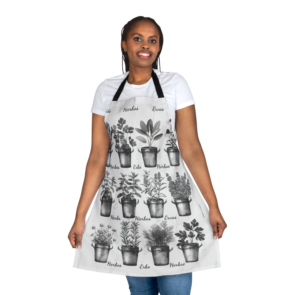 Herb Garden Apron (Black & White) Cooking Apron, Garden Themed Apron, Gift for Chefs, Plant Lover Accessories, Herbalist Apron