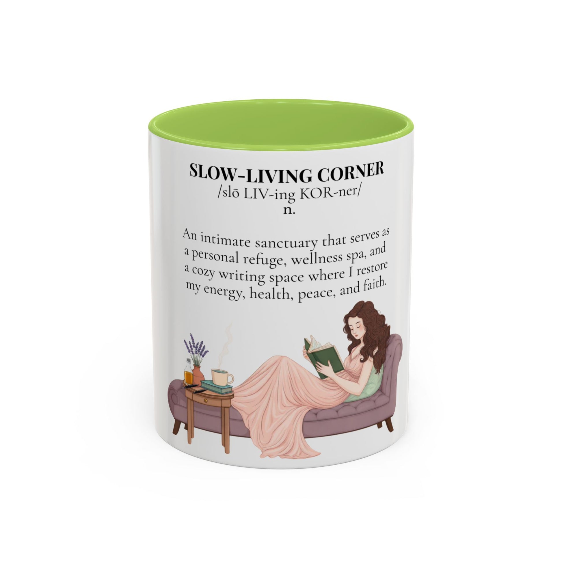 Slow-Living Corner Accent Coffee/Tea Mug — Inspirational Christian Relaxation Herbal (11/15oz)