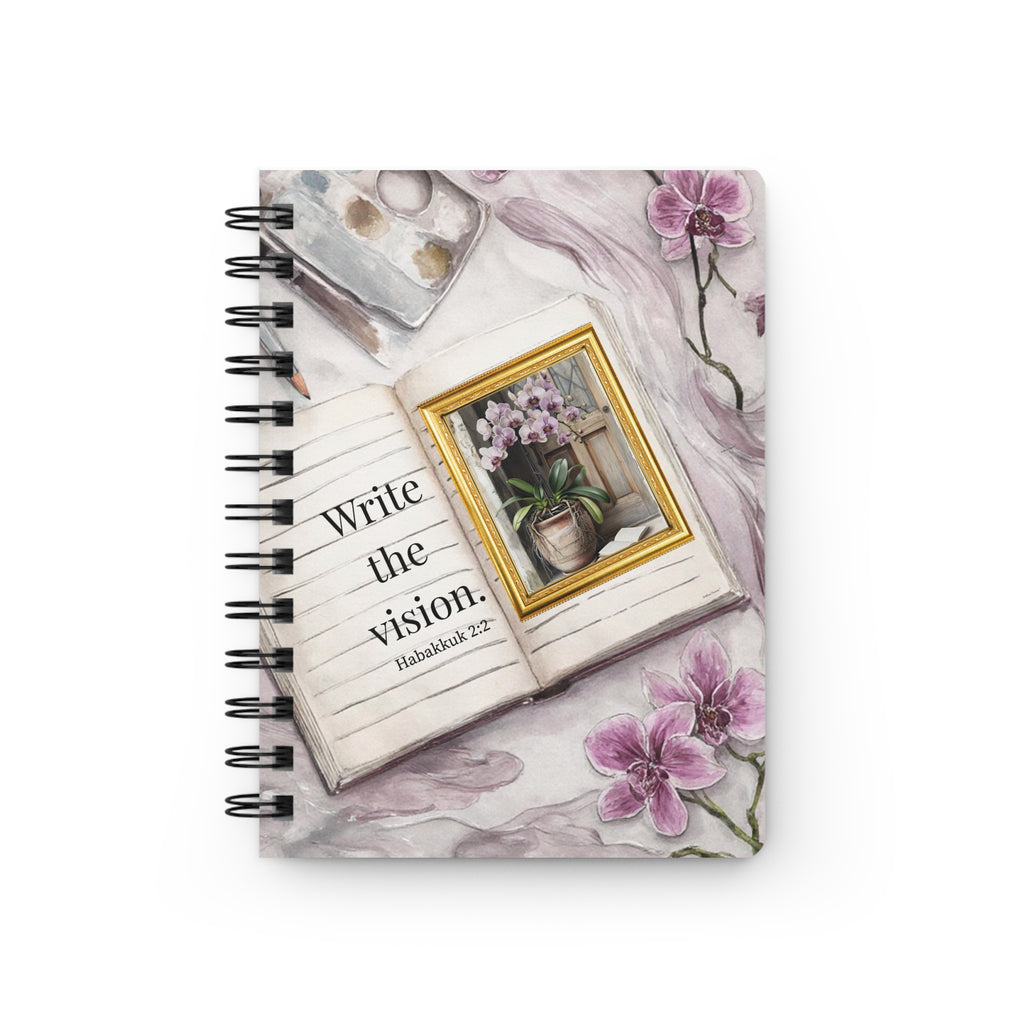 Orchid 'Write the Vision' Spiral Journal — Inspirational Christian Notebook (Scripture: Habakkuk 2:2)