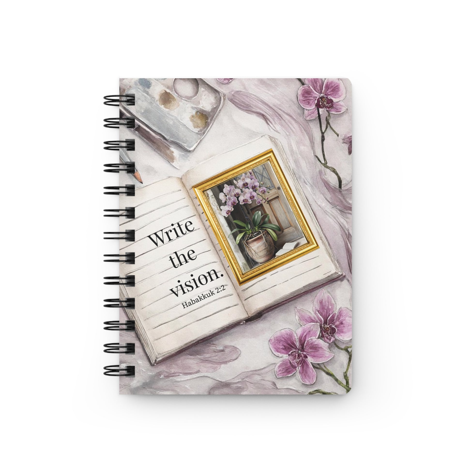 Orchid 'Write the Vision' Spiral Journal — Inspirational Christian Notebook (Scripture: Habakkuk 2:2)