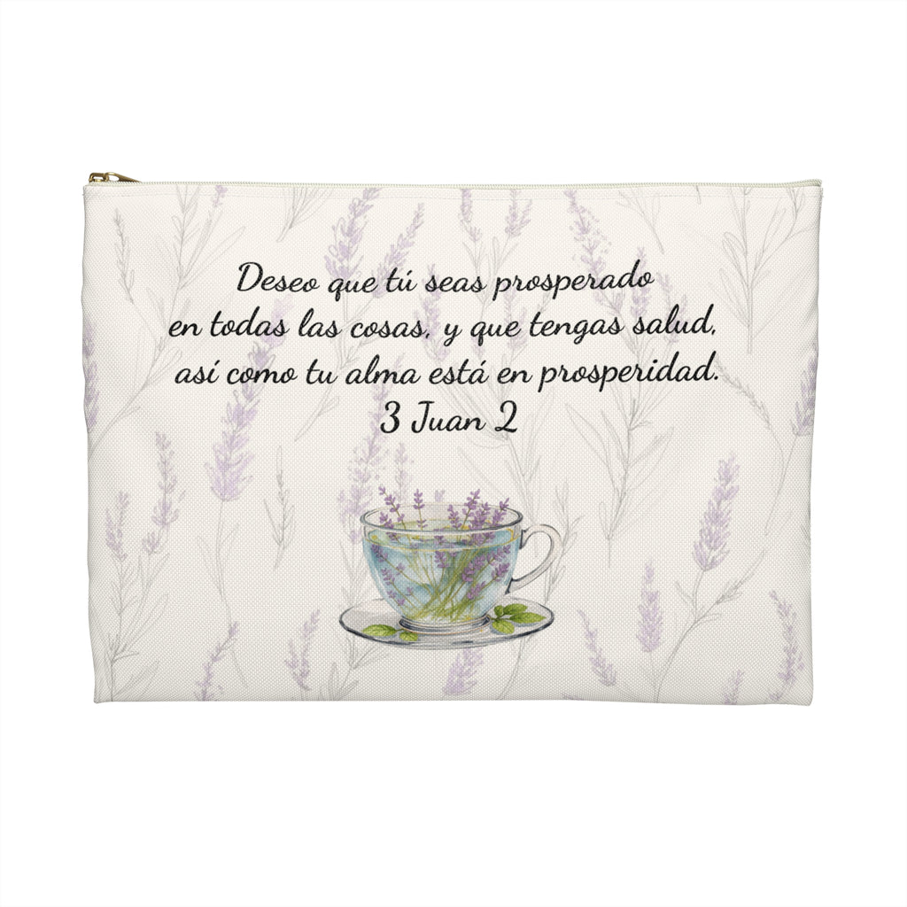 Accessory Pouch — Slow-Living Corner "Rinconcito Calma" & Lavender Tea Bible Quote (Beige, Spanish)