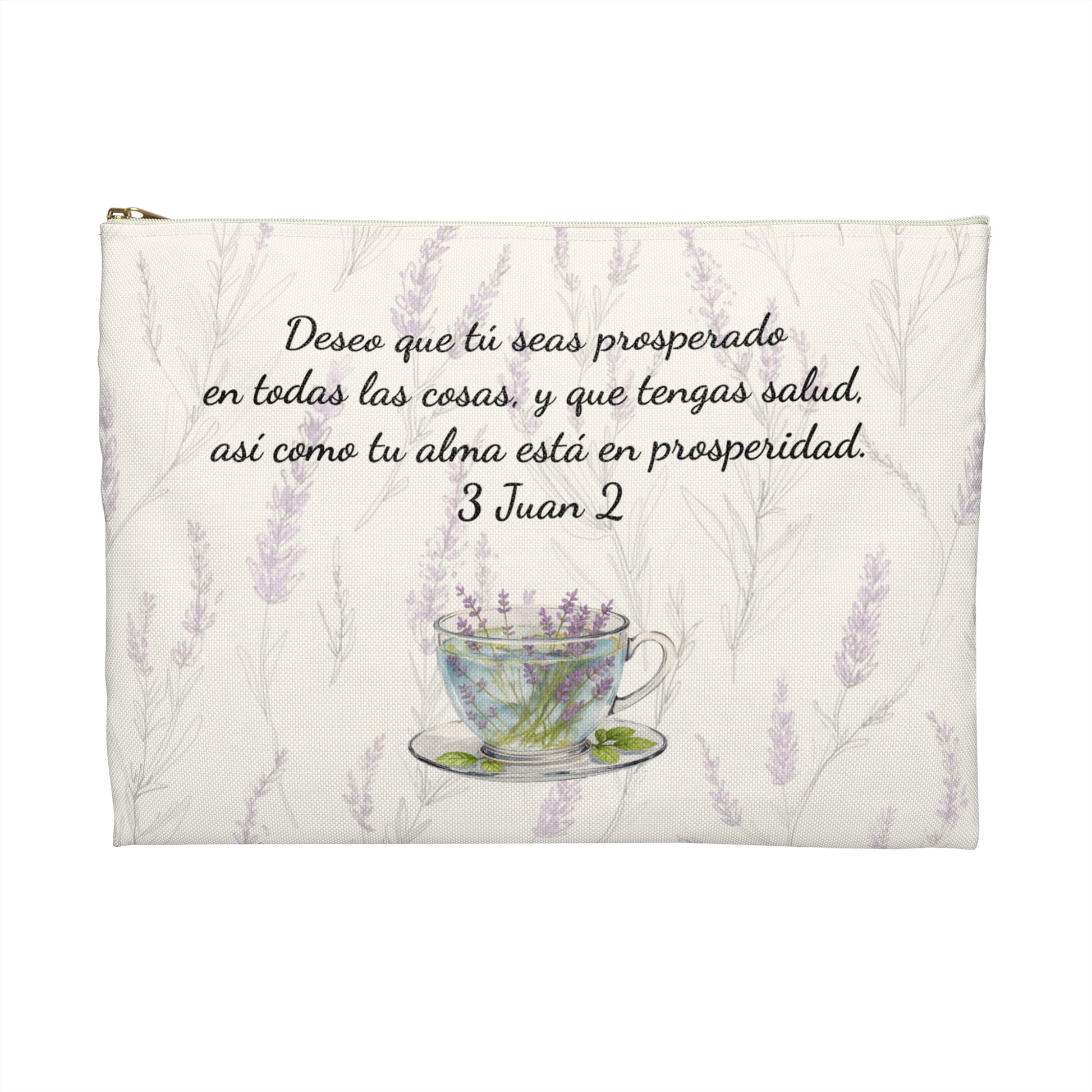 Accessory Pouch — Slow-Living Corner "Rinconcito Calma" & Lavender Tea Bible Quote (Beige, Spanish)
