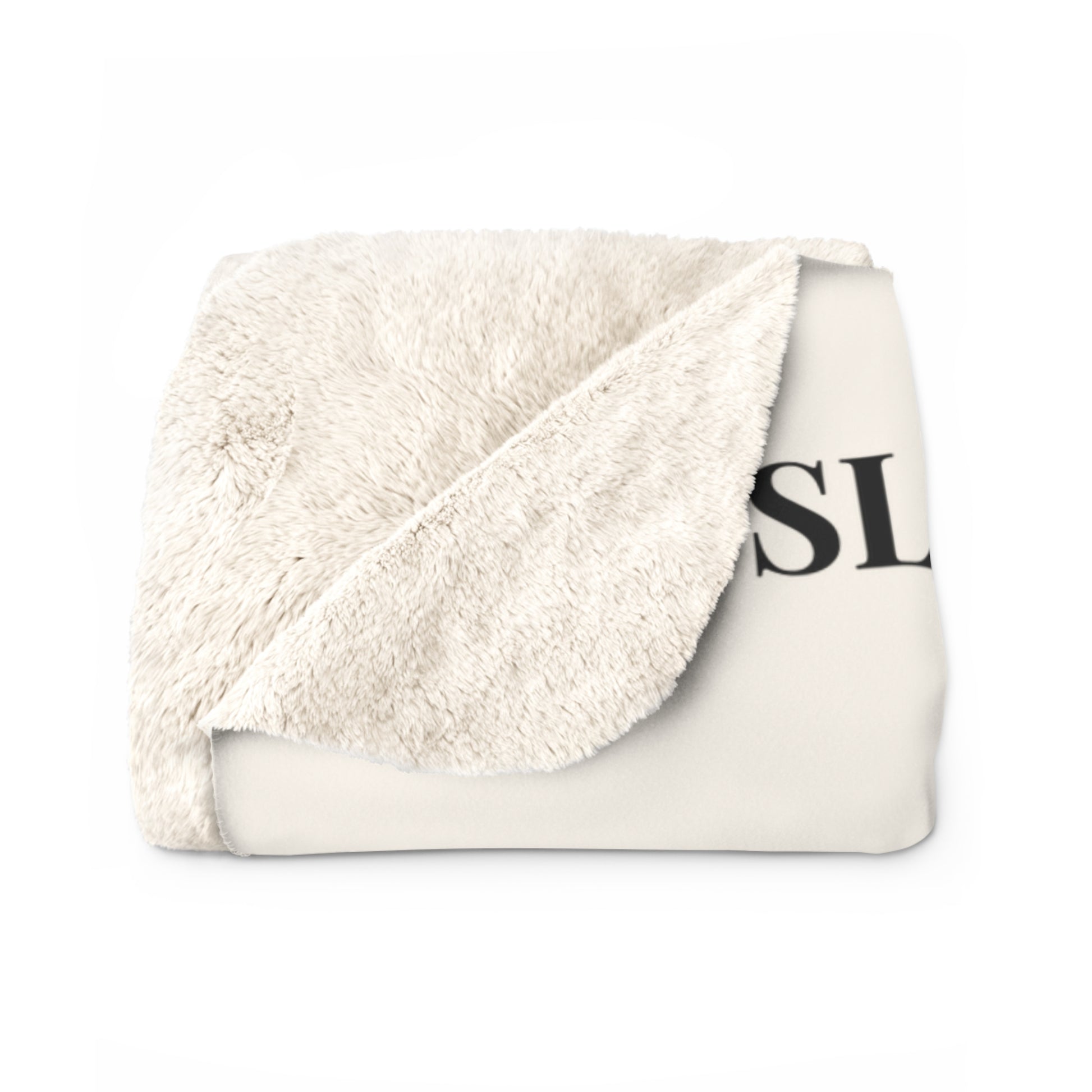 Slow-Living Corner Sherpa Fleece Blanket — (Beige Color) Cozy Spiritual Sanctuary Throw with Scripture