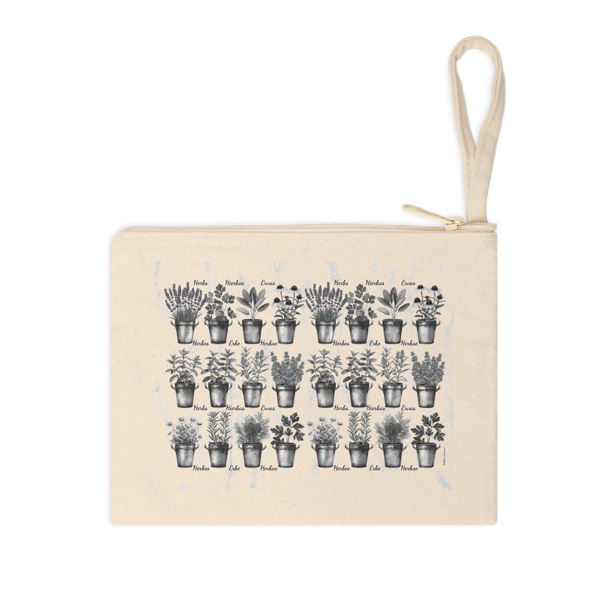 Herbal Zipper Pouch Black & White for Plant Lovers | Cute Storage Bag for Gardening Tools, Makeup, Travel, Gifts, Eco-Friendly