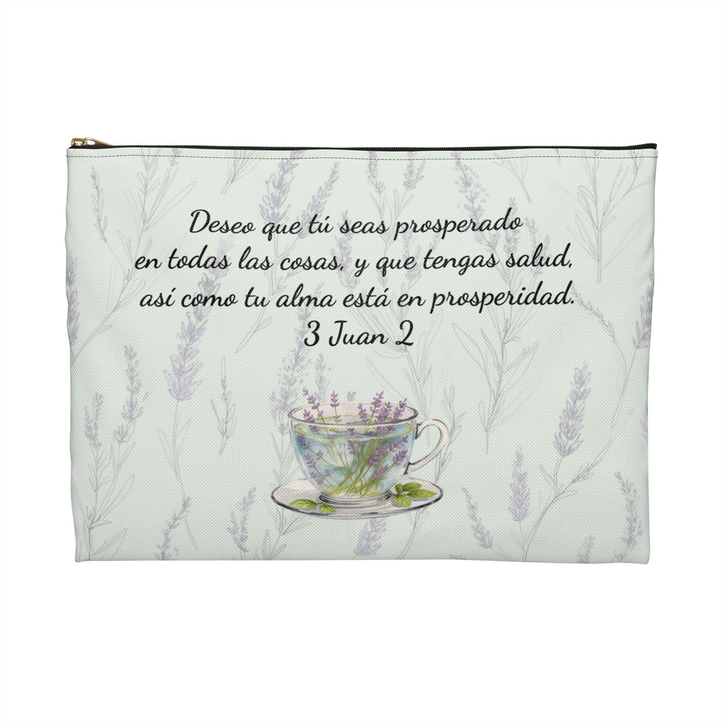 Accessory Pouch — Slow-Living Corner "Rinconcito Calma" & Lavender Tea Bible Quote (Mint Green, Spanish)
