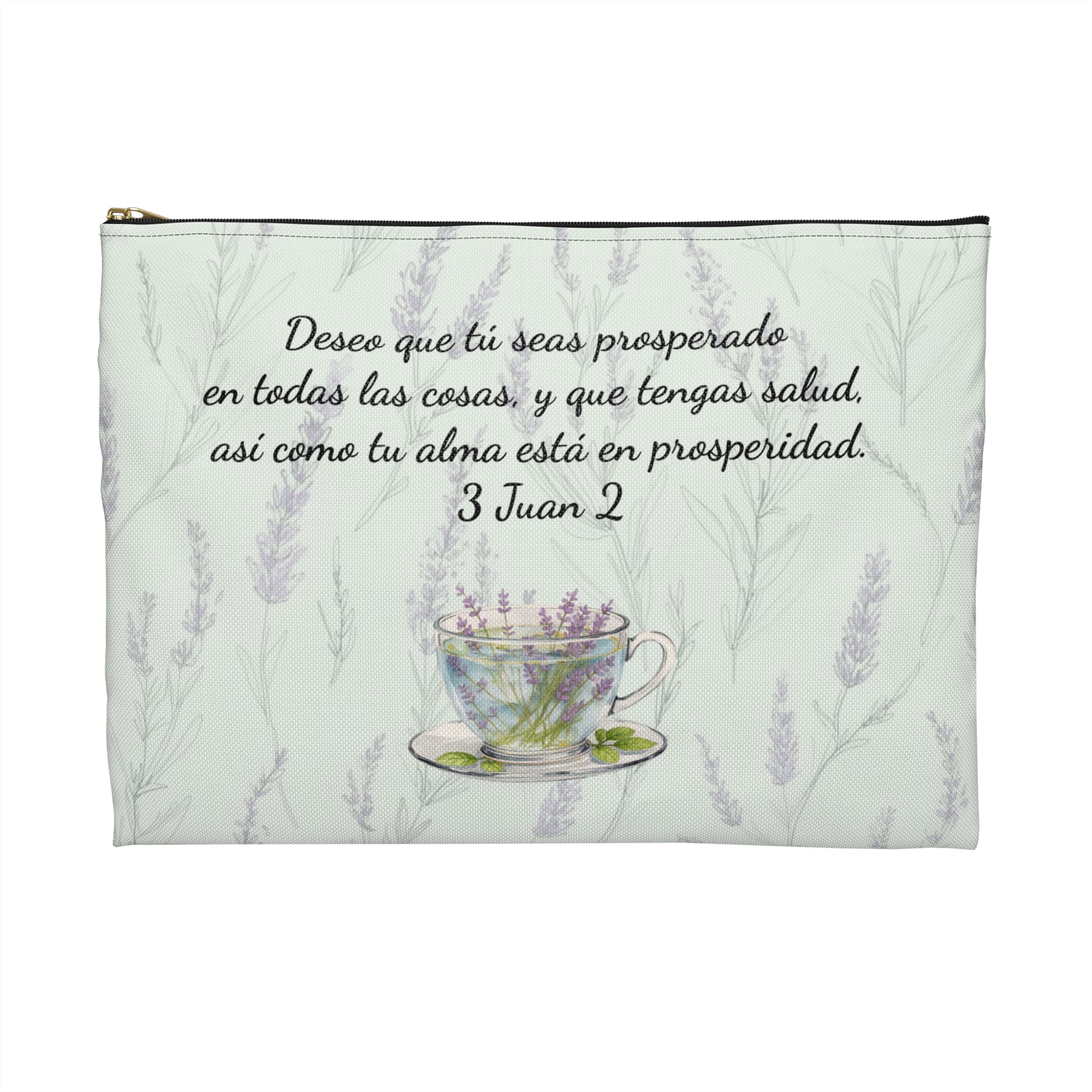 Accessory Pouch — Slow-Living Corner "Rinconcito Calma" & Lavender Tea Bible Quote (Mint Green, Spanish)