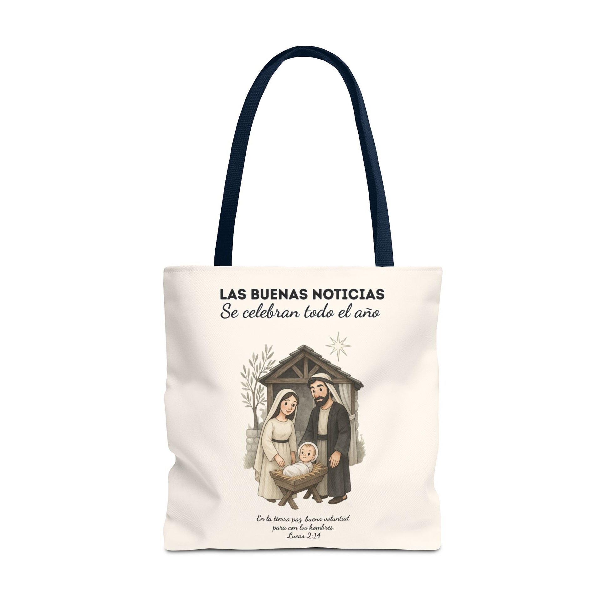 Nativity Tote Bag Year Round (Cream Color)  — "Las Buenas Noticias" Spanish Nativity Tote