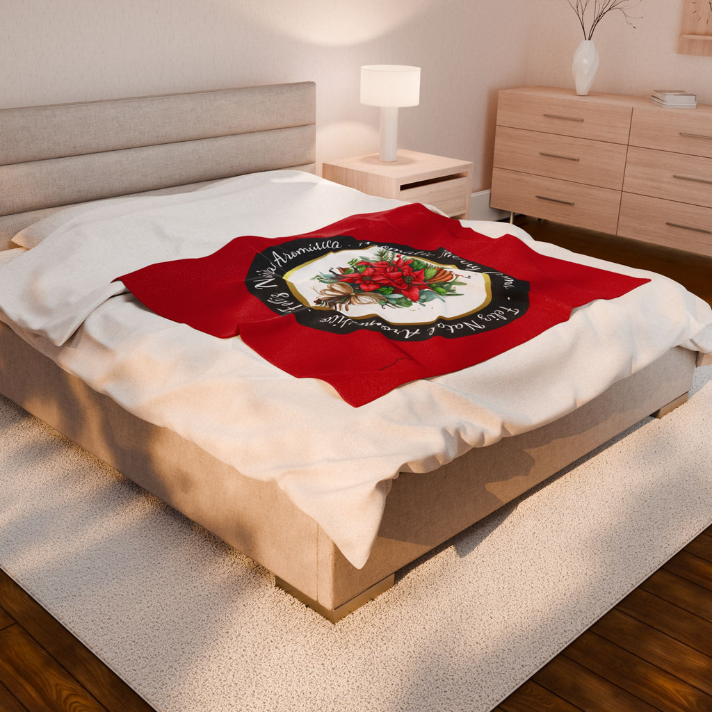Christmas Herbal and Poinsettia Design in Three Languages- Plush Blanket