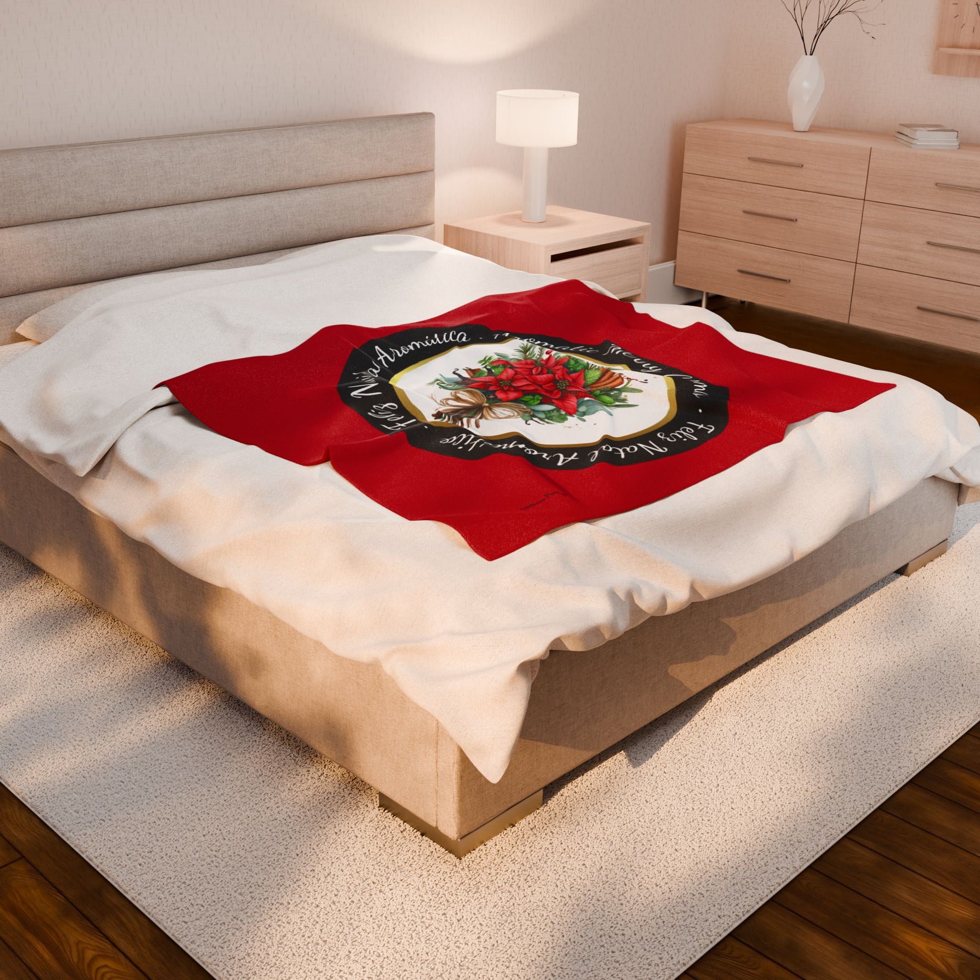 Christmas Herbal and Poinsettia Design in Three Languages- Plush Blanket