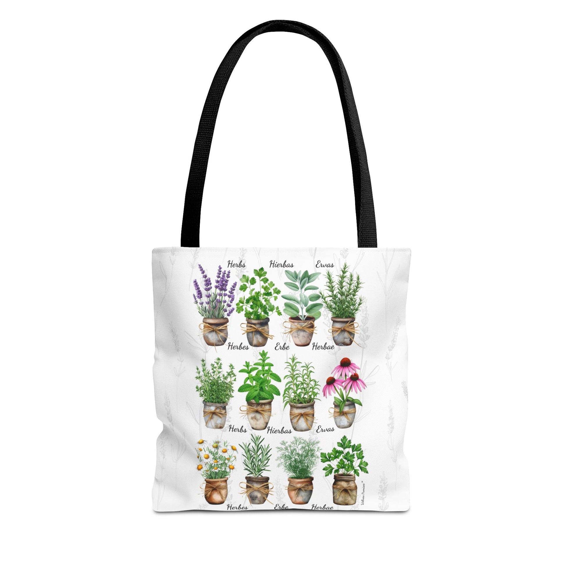 6 Language Watercolor Herbal Garden Tote Bag | Botanical Shopping Tote | Eco-Friendly Grocery Bag, Plant Lover Gift, Garden Decor, Mothers Day