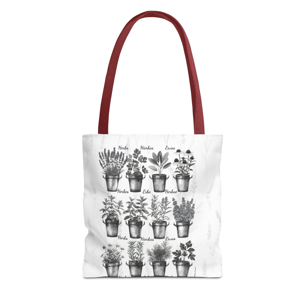 6 Language Black & White Herbal Garden Tote Bag | Botanical Shopping Tote | Eco-Friendly Grocery Bag, Plant Lover Gift, Garden Decor, Mothers Day