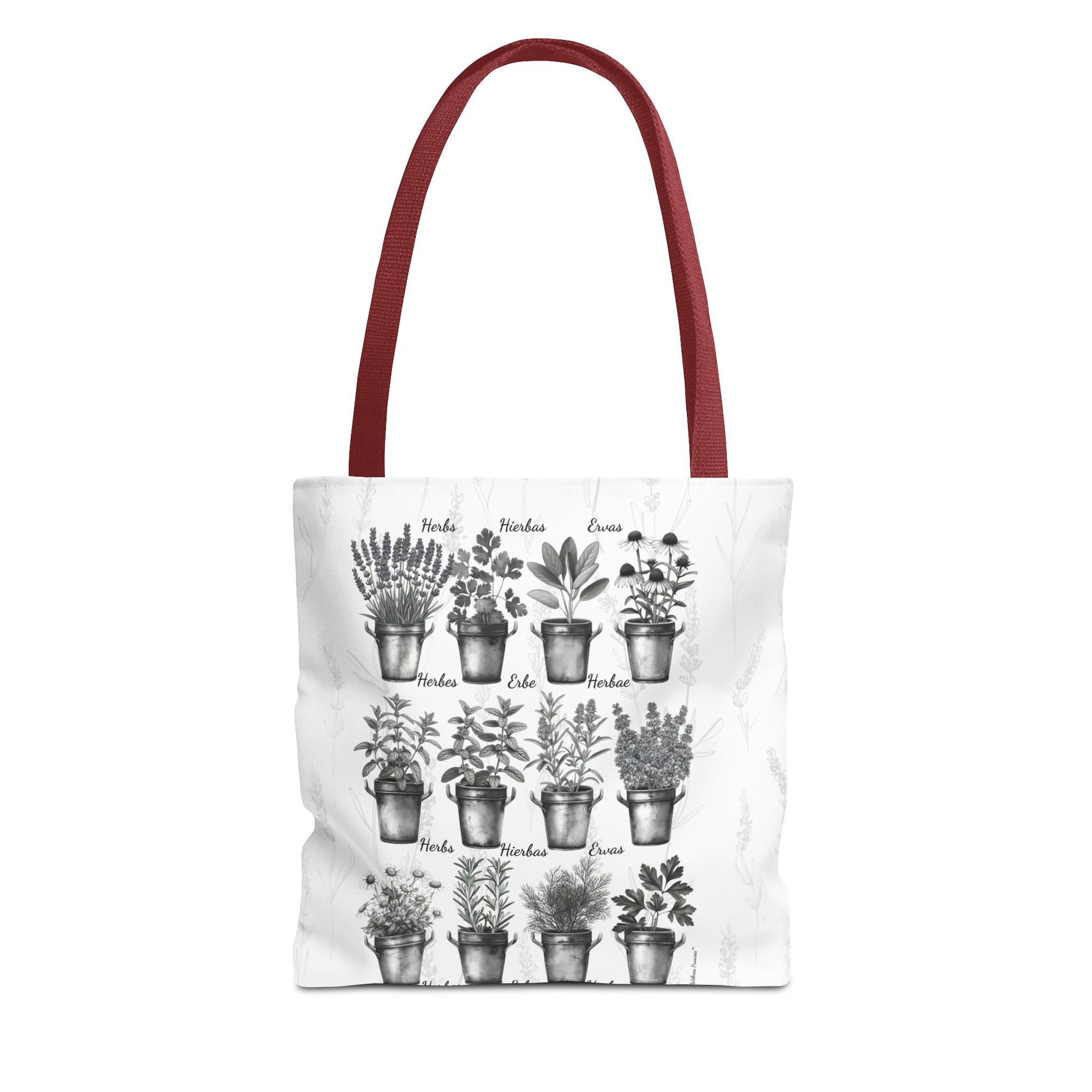 6 Language Black & White Herbal Garden Tote Bag | Botanical Shopping Tote | Eco-Friendly Grocery Bag, Plant Lover Gift, Garden Decor, Mothers Day
