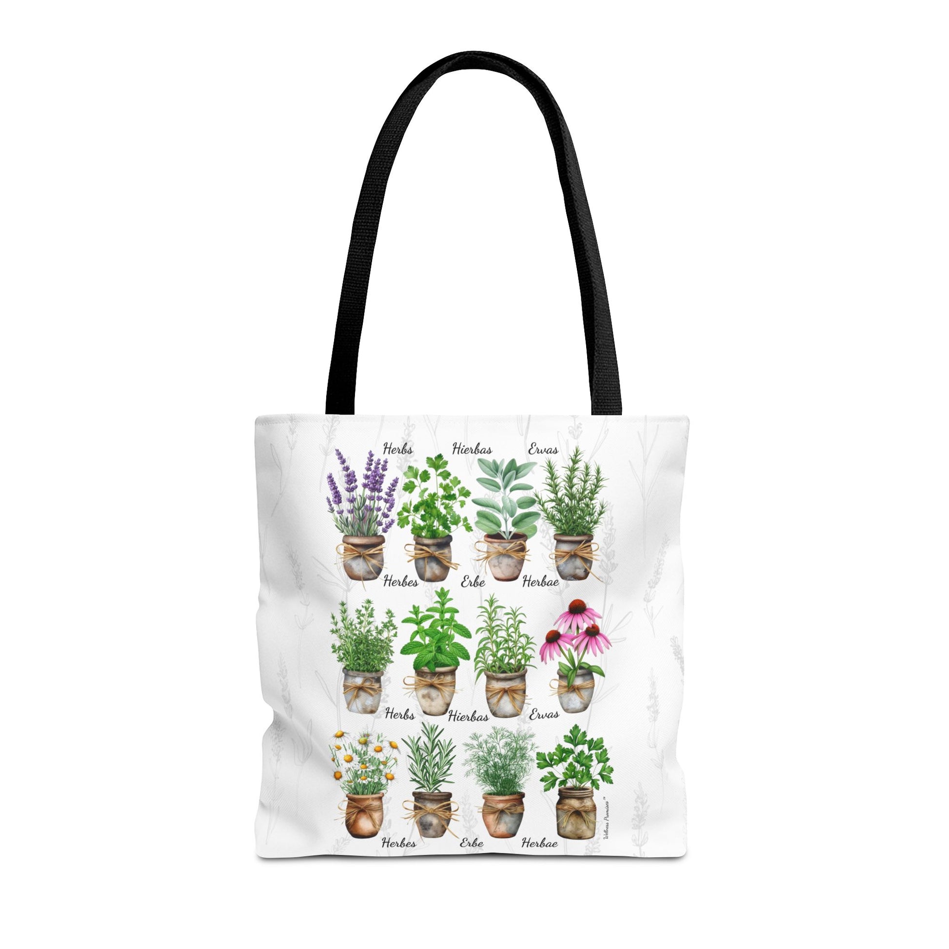 6 Language Watercolor Herbal Garden Tote Bag | Botanical Shopping Tote | Eco-Friendly Grocery Bag, Plant Lover Gift, Garden Decor, Mothers Day