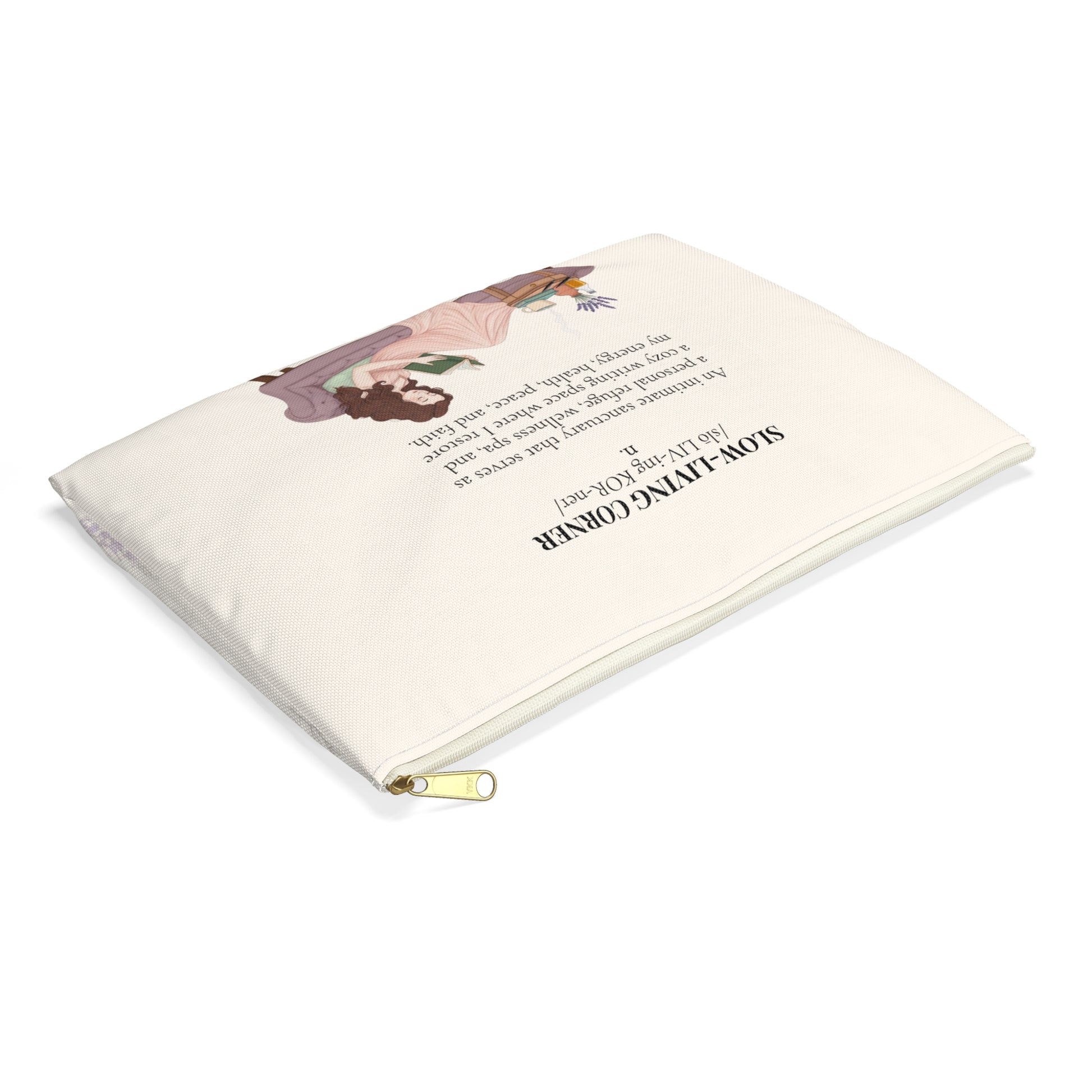 Accessory Pouch — Slow-Living Corner & Lavender Tea Bible Faith Quote (Beige)