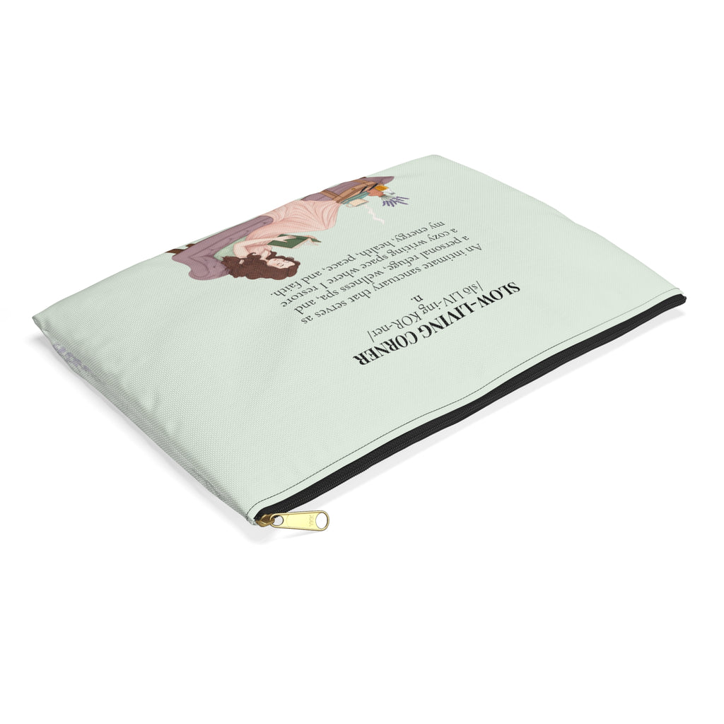 Accessory Pouch — Slow-Living Corner & Lavender Tea Bible Faith Quote (Mint Green)