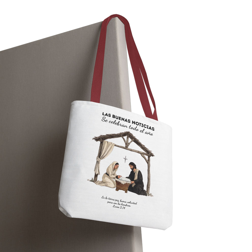 Nativity Tote Bag Year Round — (White Color) "Las Buenas Noticias" Spanish Nativity Tote