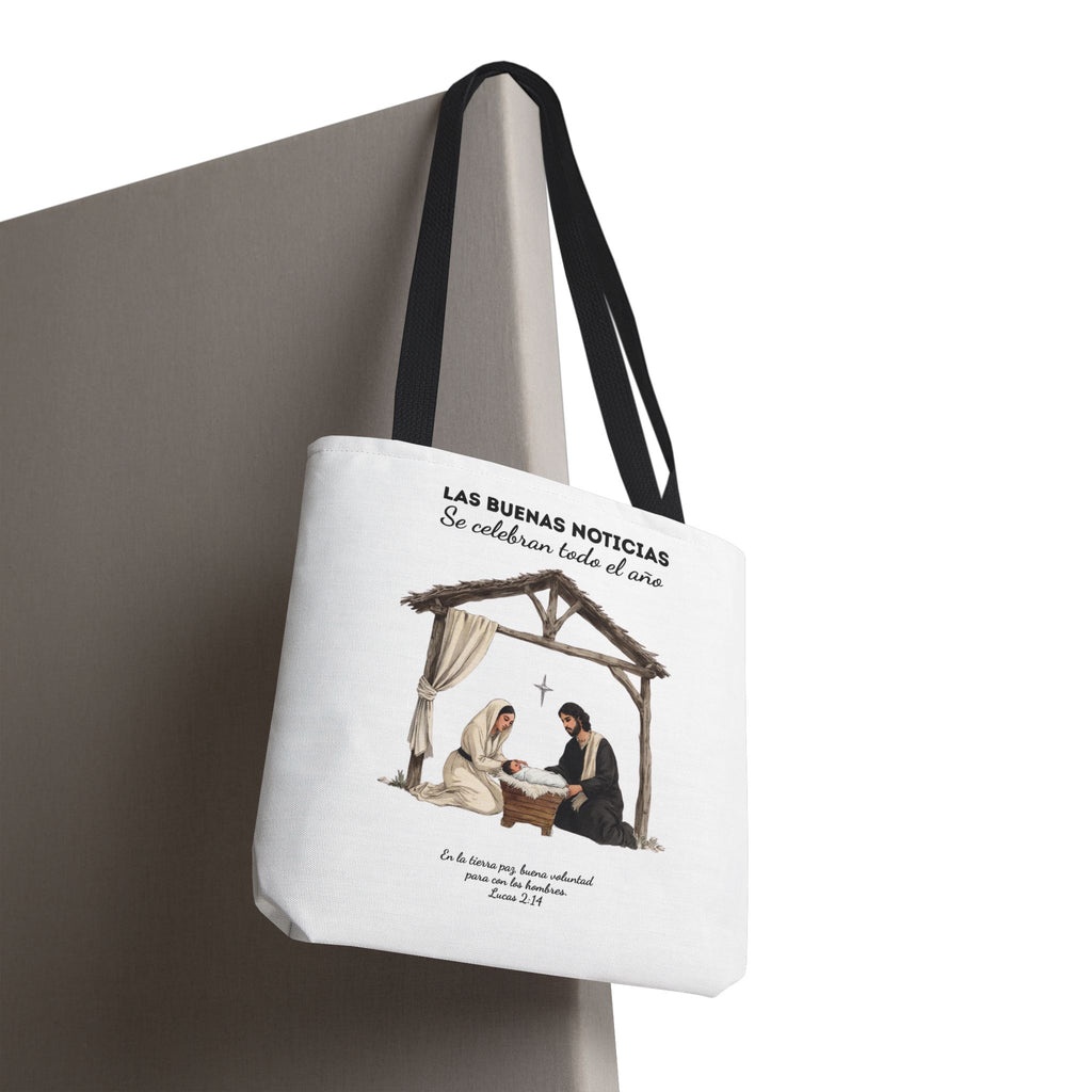 Nativity Tote Bag Year Round — (White Color) "Las Buenas Noticias" Spanish Nativity Tote