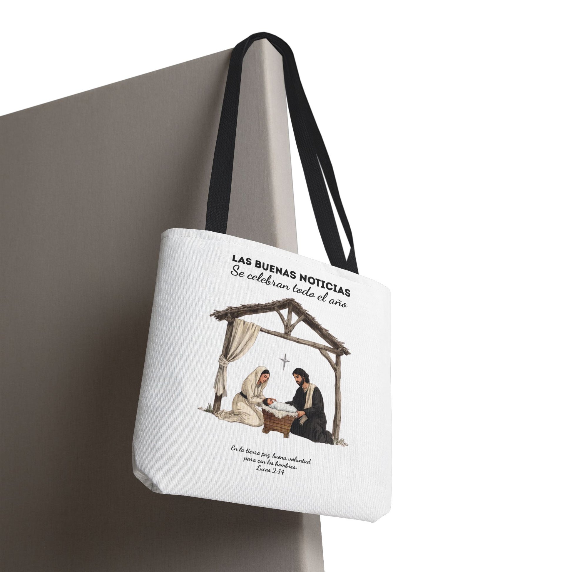 Nativity Tote Bag Year Round — (White Color) "Las Buenas Noticias" Spanish Nativity Tote