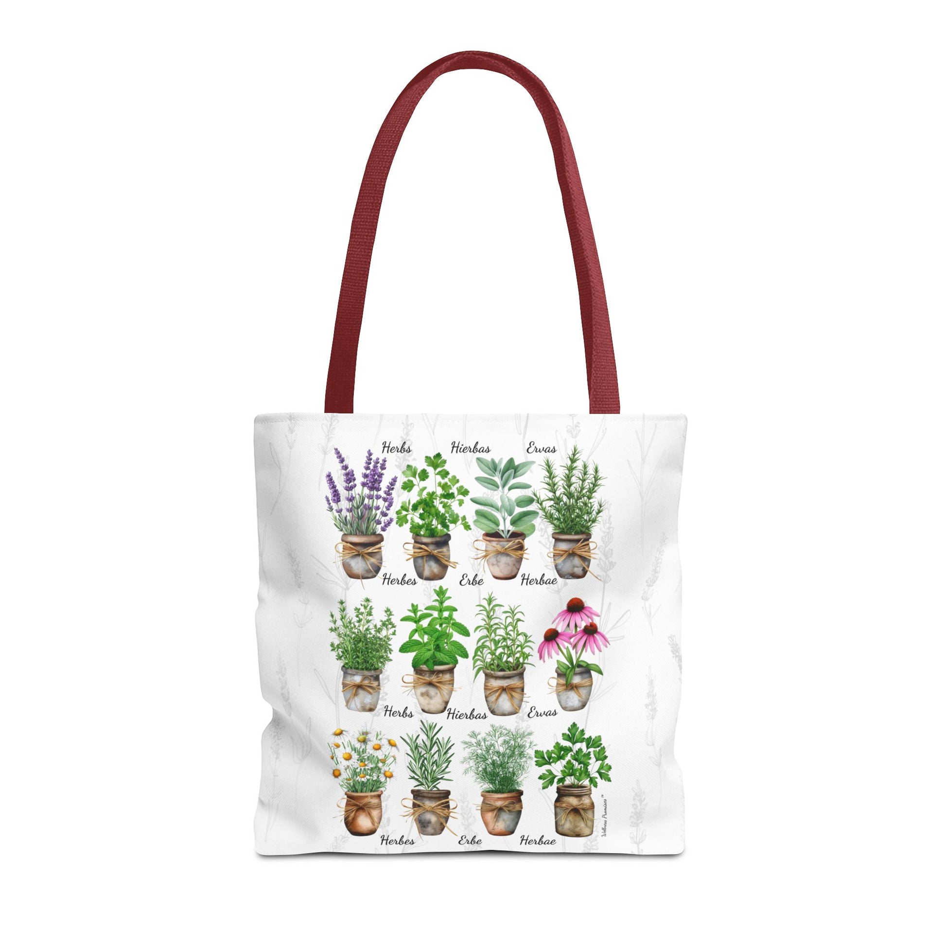 6 Language Watercolor Herbal Garden Tote Bag | Botanical Shopping Tote | Eco-Friendly Grocery Bag, Plant Lover Gift, Garden Decor, Mothers Day