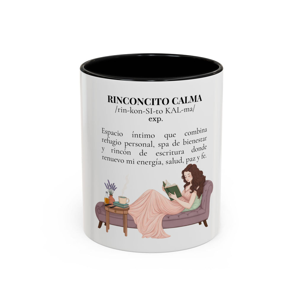 Slow-Living Calm Reading Corner Accent Coffee Mug — "Rinconcito Calma" Herbal Christian Gift (11/15oz)