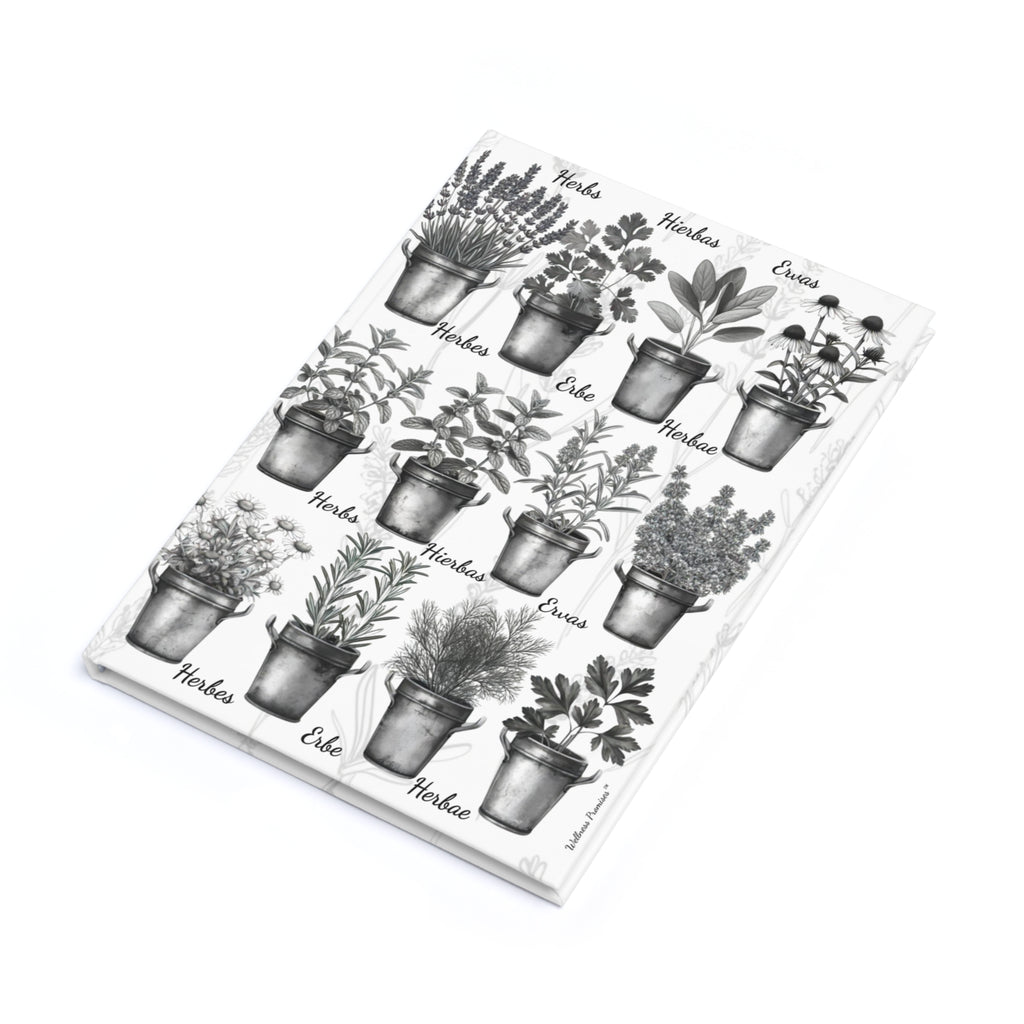 Herb Garden Black & White Hardcover Journal, Nature Lover's Journal, A5 Plant Notebook, Garden Lover Gift, Vegan Recipe Journal, Floral Stationery