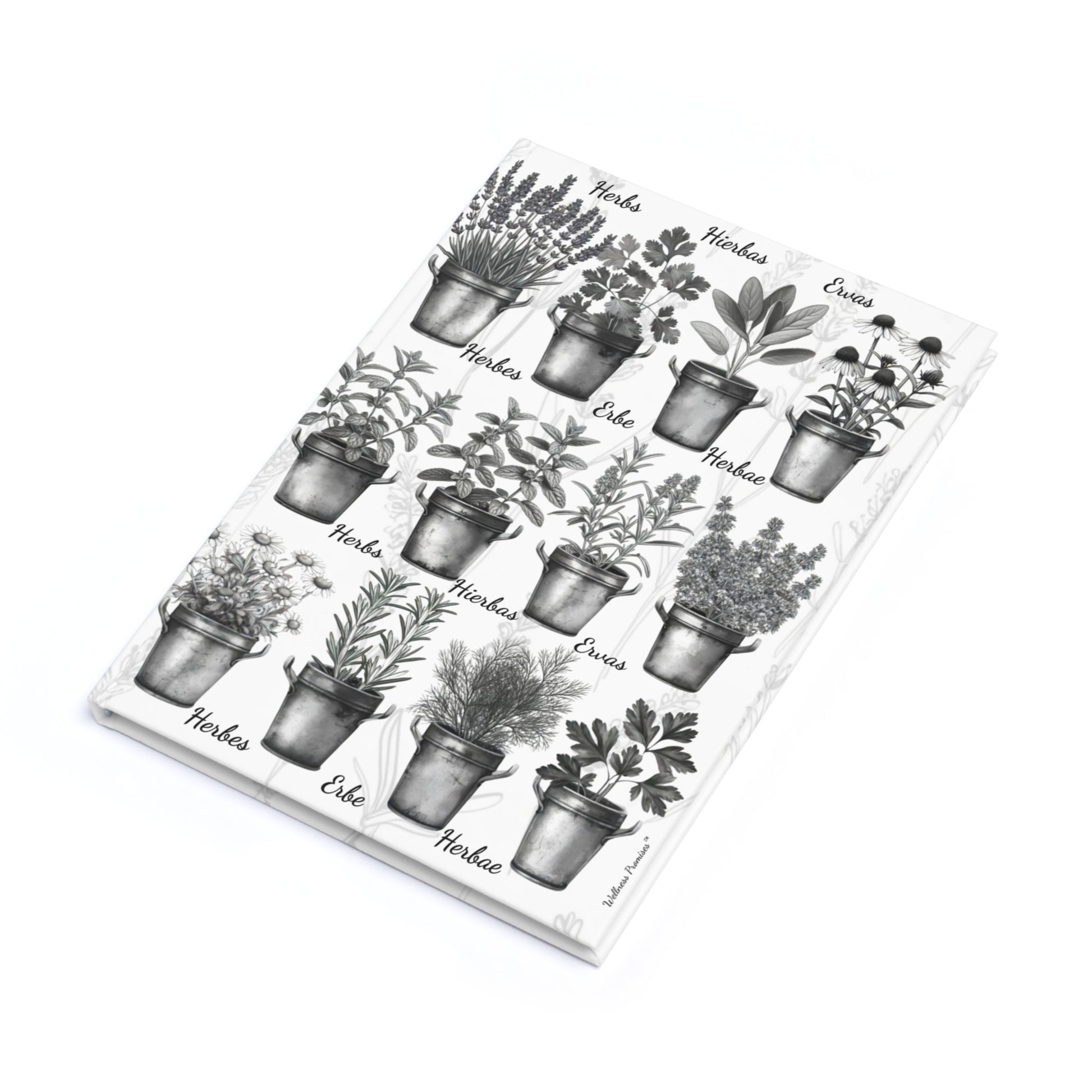 Herb Garden Black & White Hardcover Journal, Nature Lover's Journal, A5 Plant Notebook, Garden Lover Gift, Vegan Recipe Journal, Floral Stationery