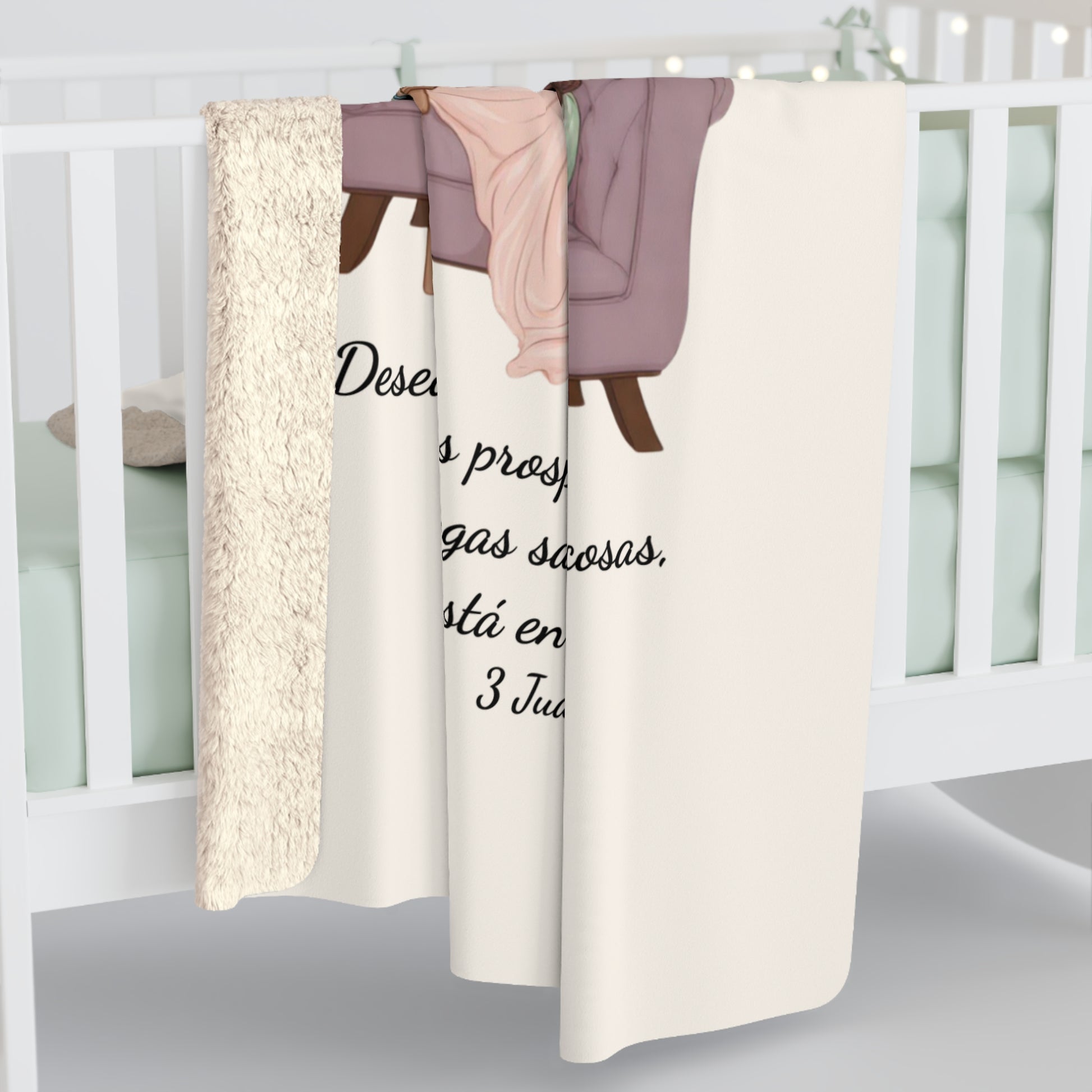 Sherpa Blanket - "Rinconcito Calma"  Cozy Spanish Bible Self-Care Throw with Reading Girl Design